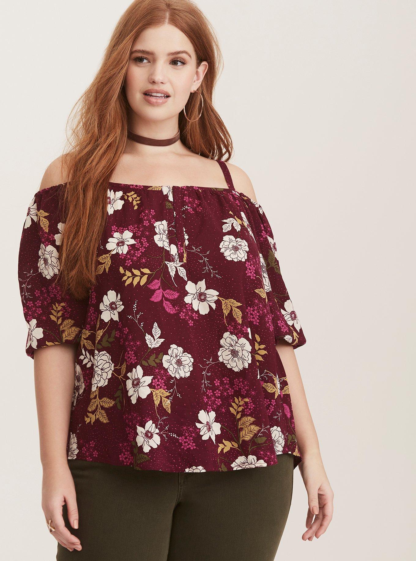 Plus Size Challis Cold Shoulder Top Torrid