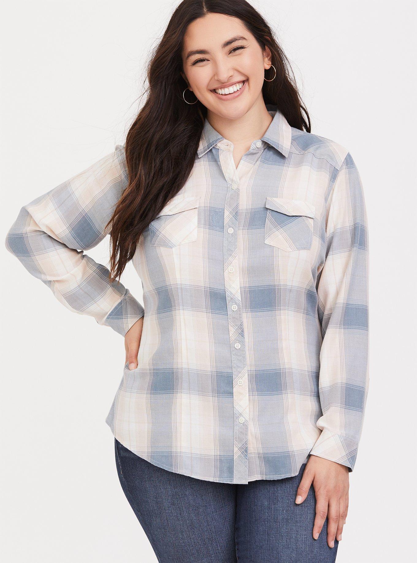 Torrid Women's Plus Size 3/3X Plaid Twill Camp Shirt Button Down Front