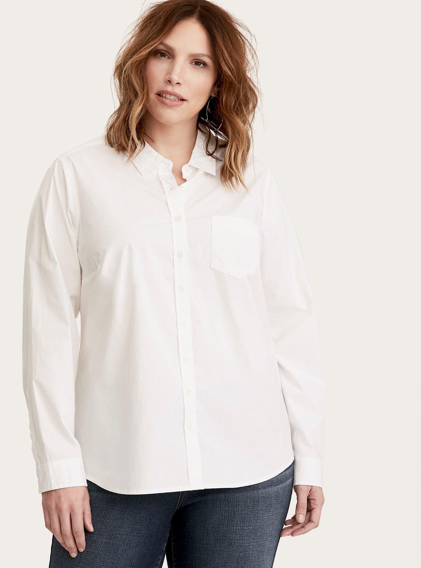 Plus Size Poplin Collared Shirt, BRIGHT WHITE, alternate