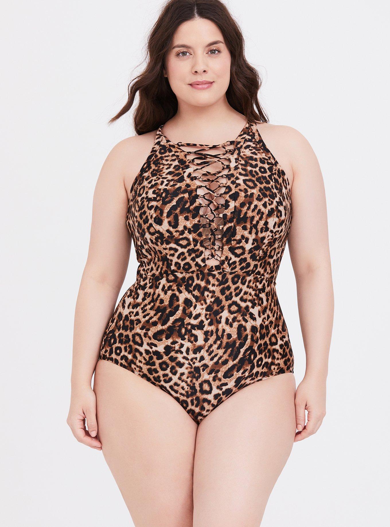 Plus Size - Slim Fix Wireless Lattice Front One Piece Swimsuit