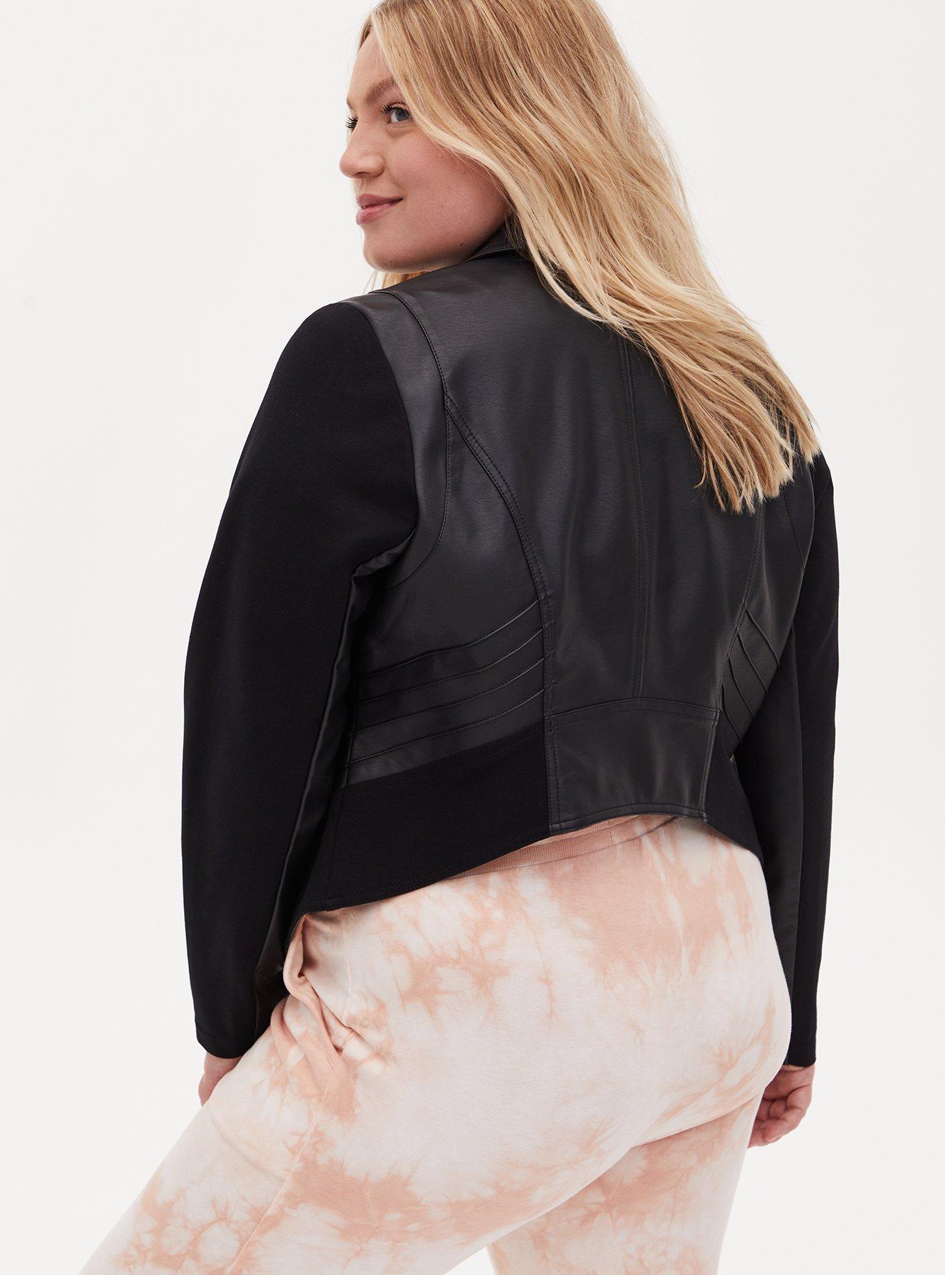 Plus Size - Black Faux Leather & Ponte Moto Jacket - Torrid