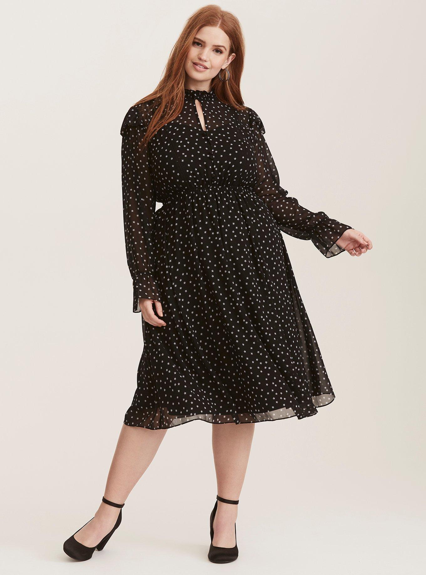 Black Star Chiffon Ruffle Midi Dress, NONEC, alternate