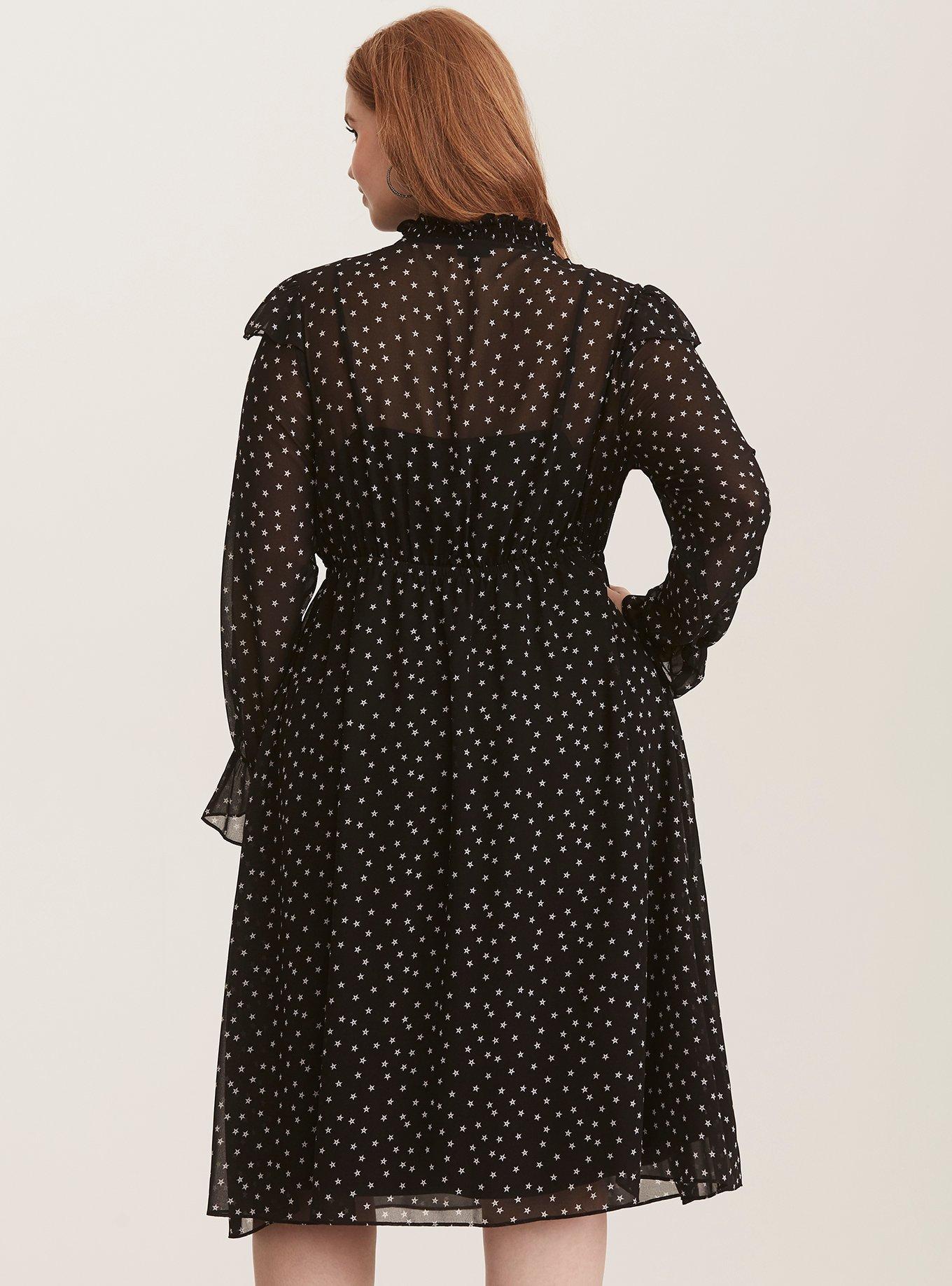 Black Star Chiffon Ruffle Midi Dress, NONEC, alternate