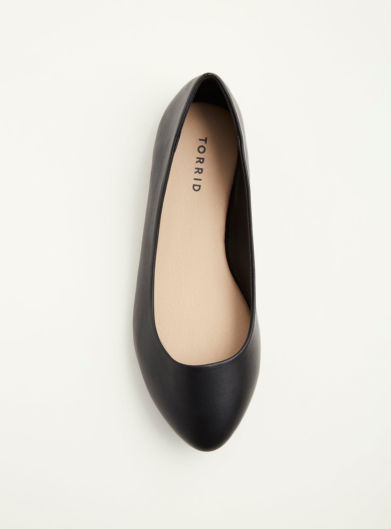 Faux Leather Almond Toe Flats (Wide Width), BLACK, alternate