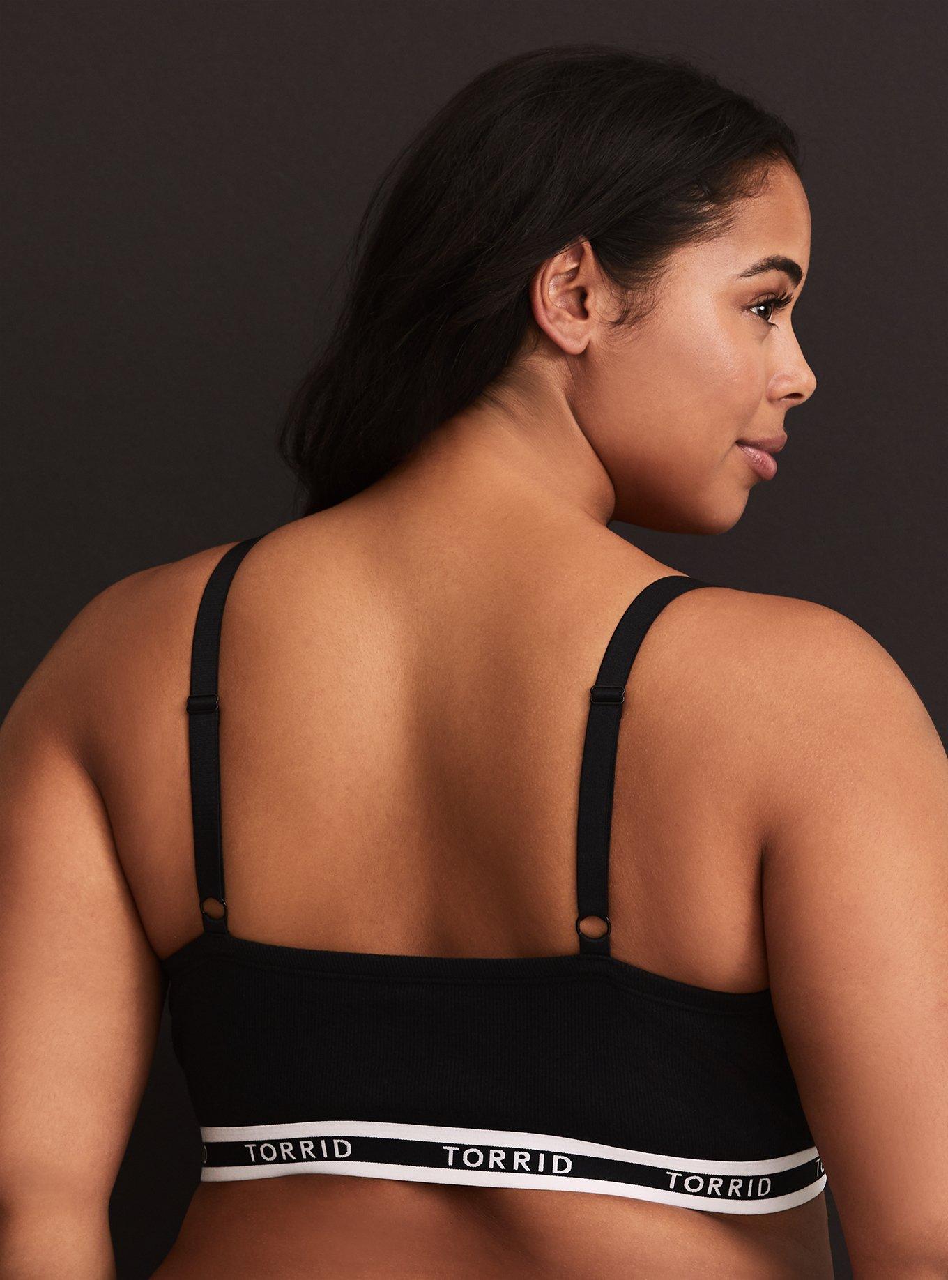 Torrid Logo Black Ribbed Cotton Bralette, RICH BLACK, alternate
