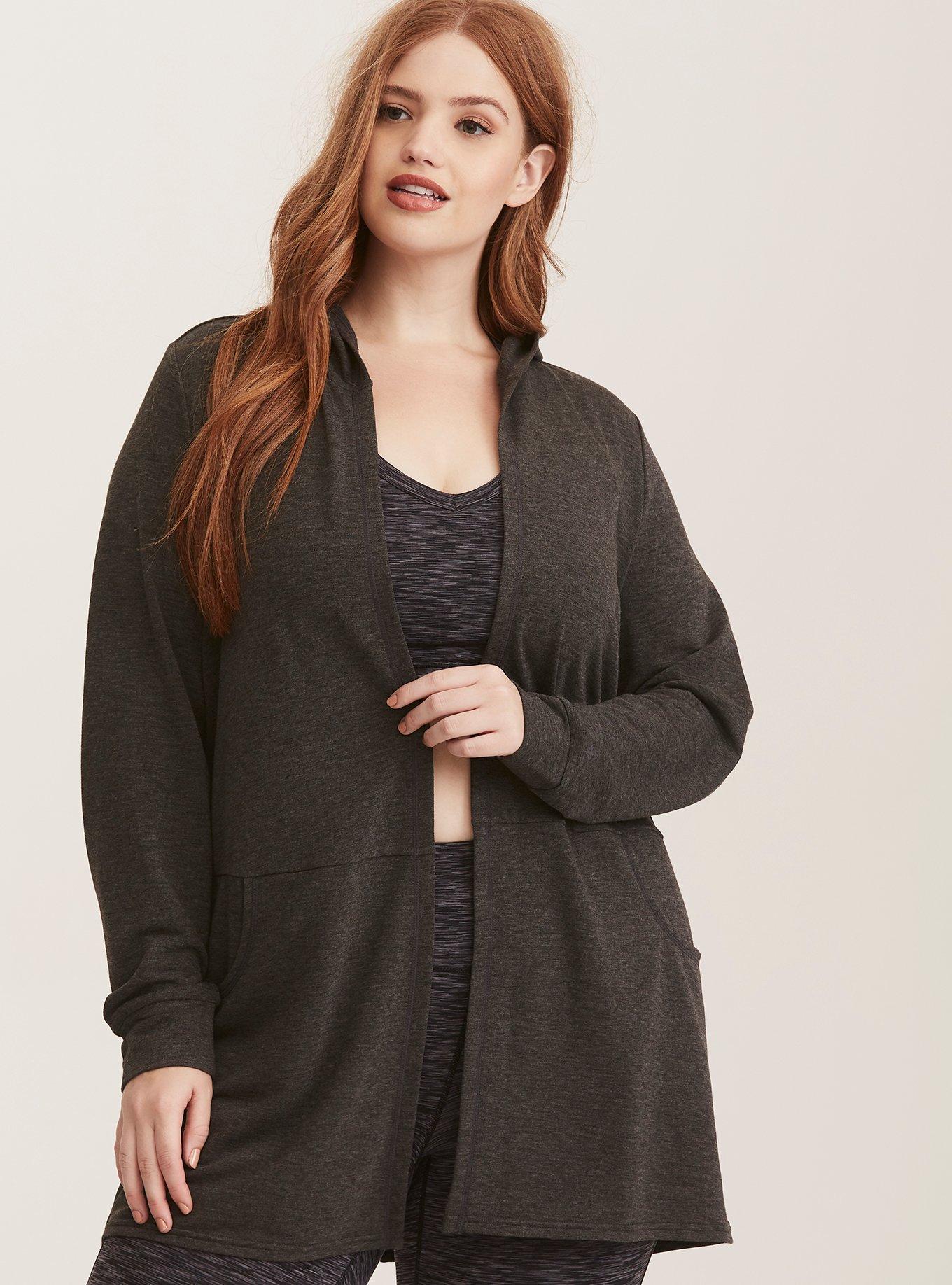 Long Line Open Front Active Hoodie, HEATHER GREY, alternate