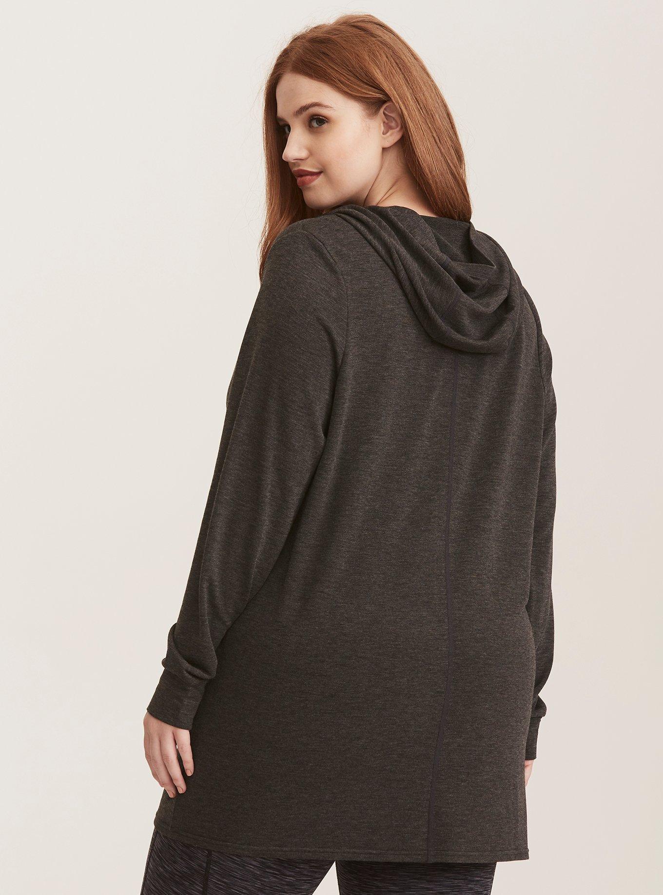 Long Line Open Front Active Hoodie, HEATHER GREY, alternate