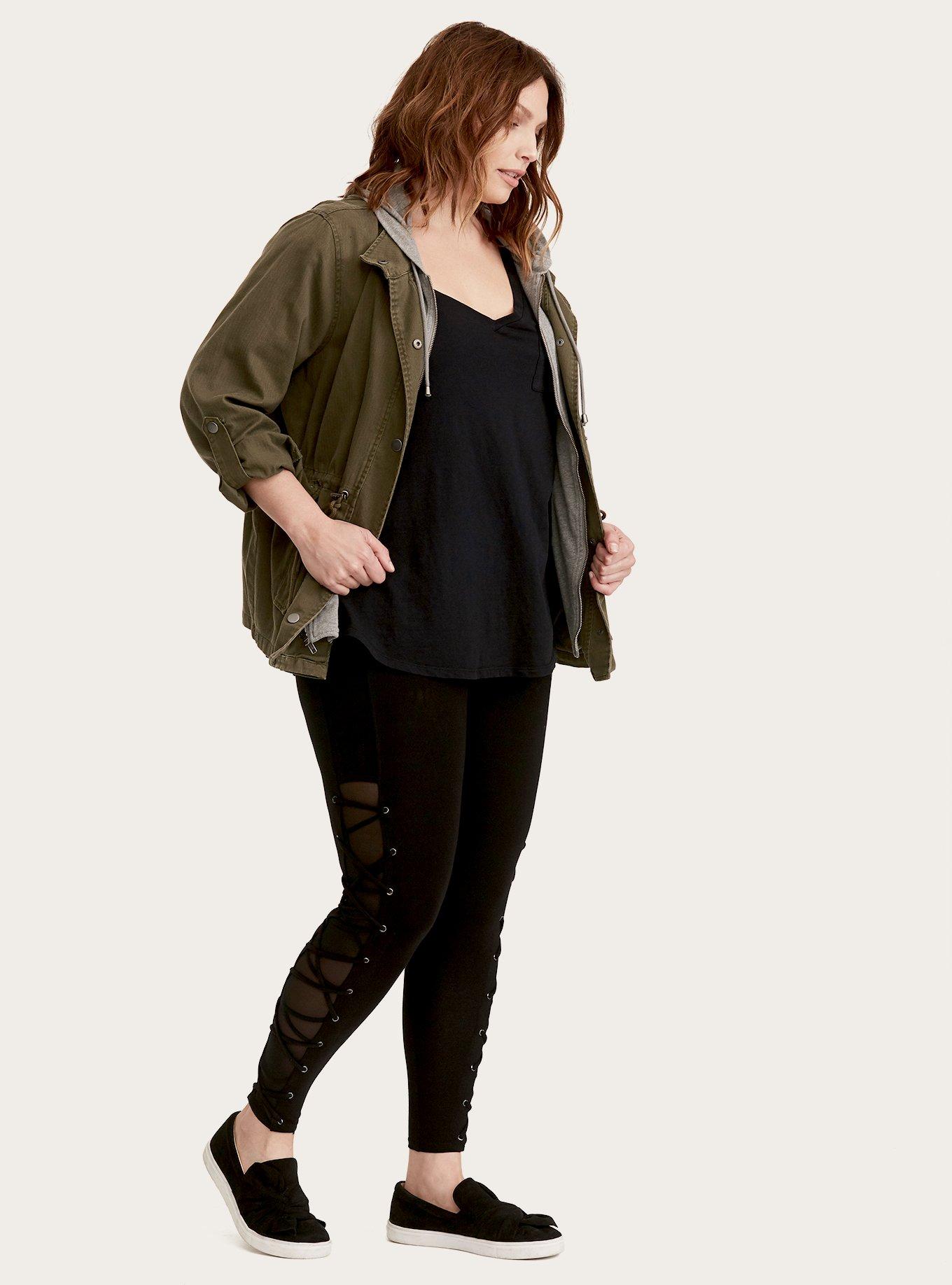 Black Lace-Up Mesh Legging, , alternate
