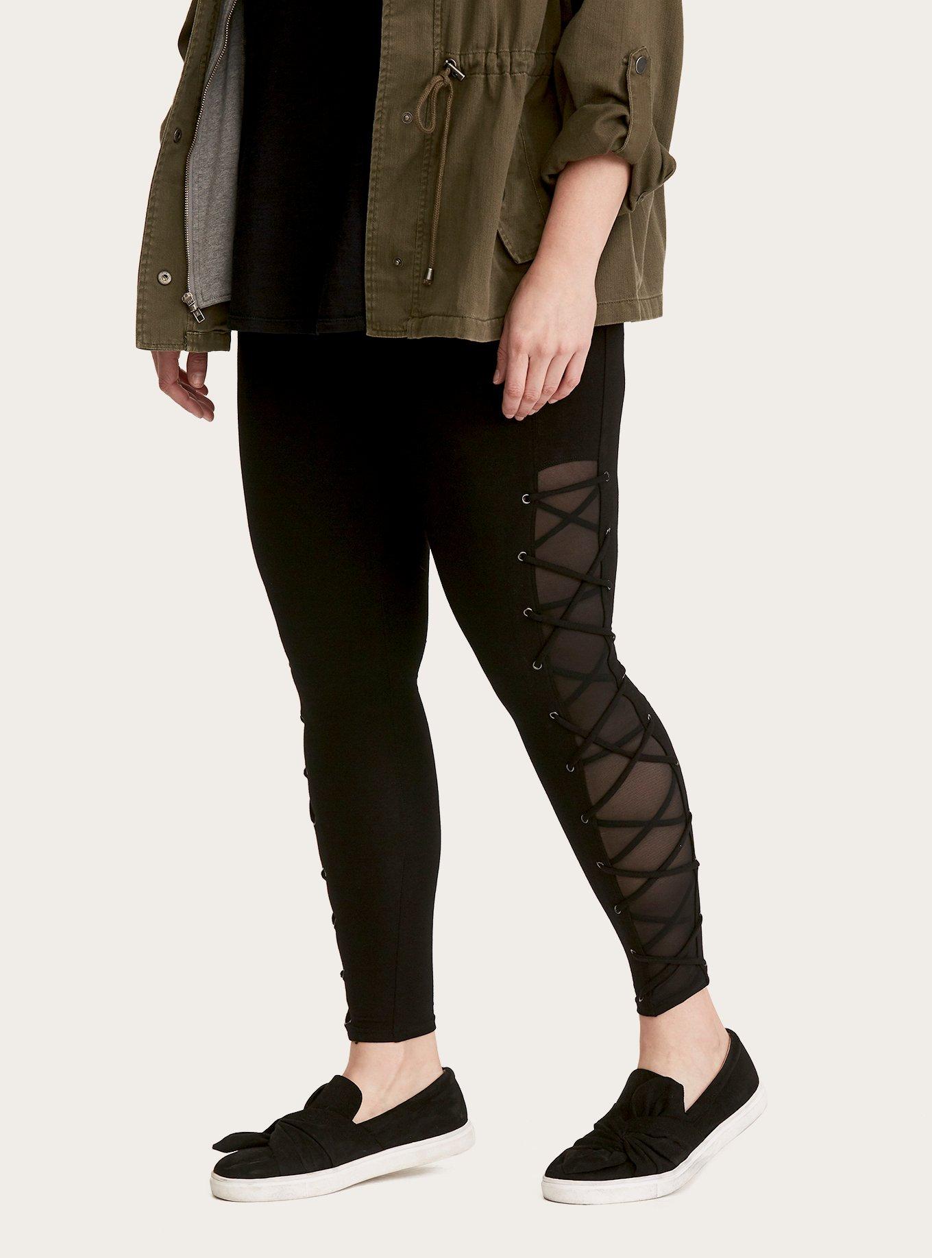 Black Lace-Up Mesh Legging, , hi-res