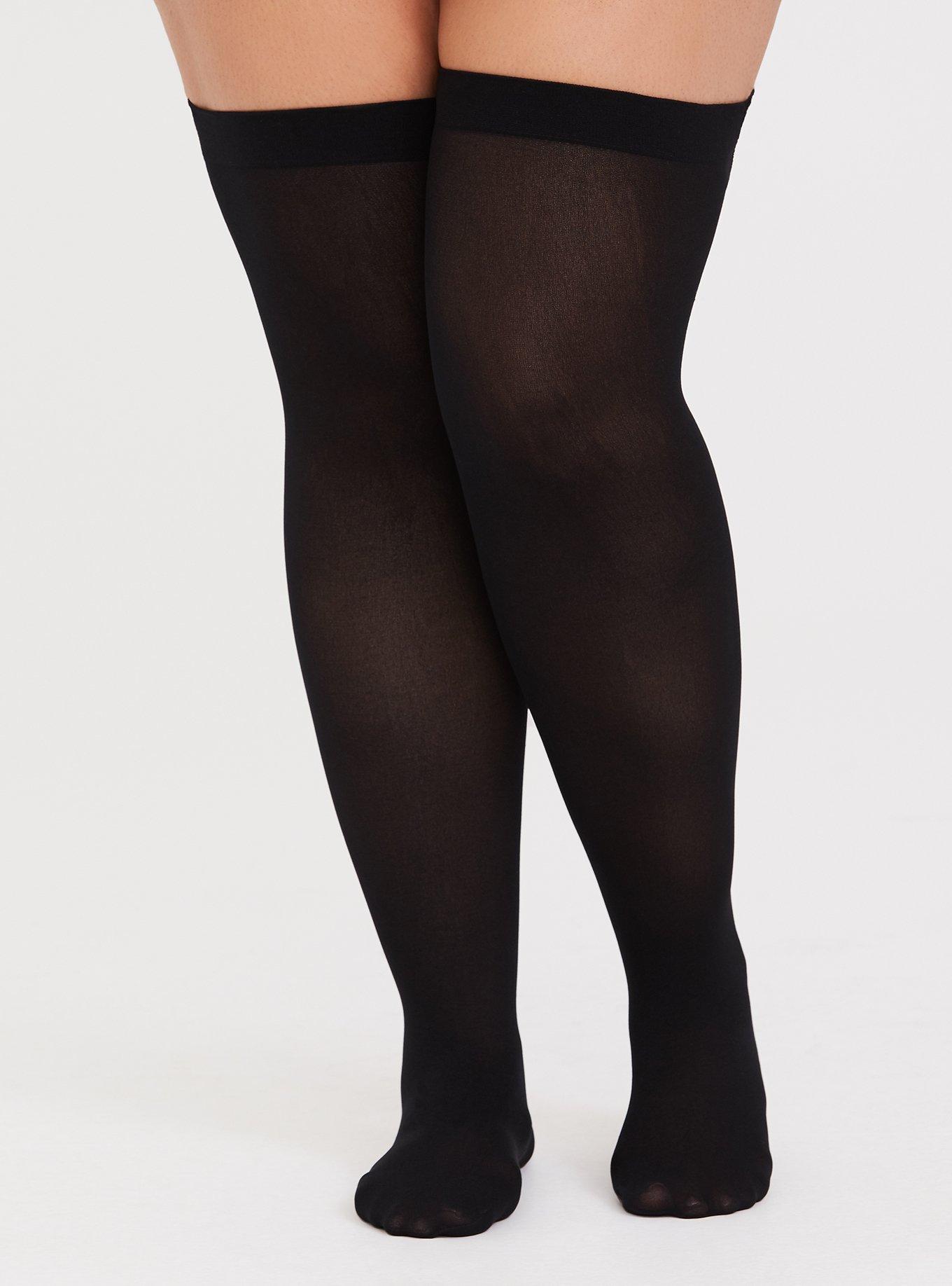 Plus Size Black Lace Trimmed Thigh High Tights Torrid