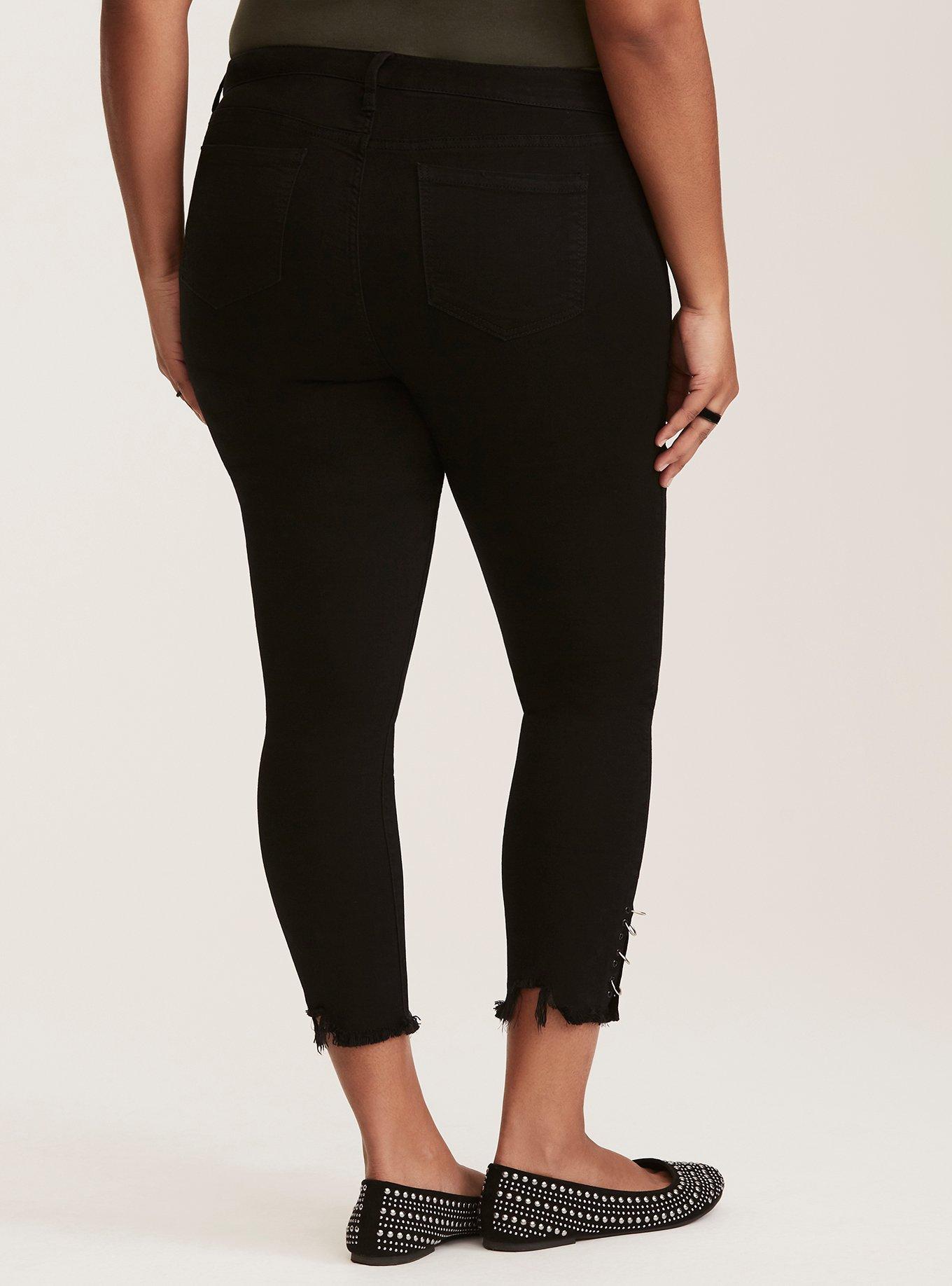 Premium Ankle Skinny Jean - Black Wash with Ring Cuffs, BLACK, alternate