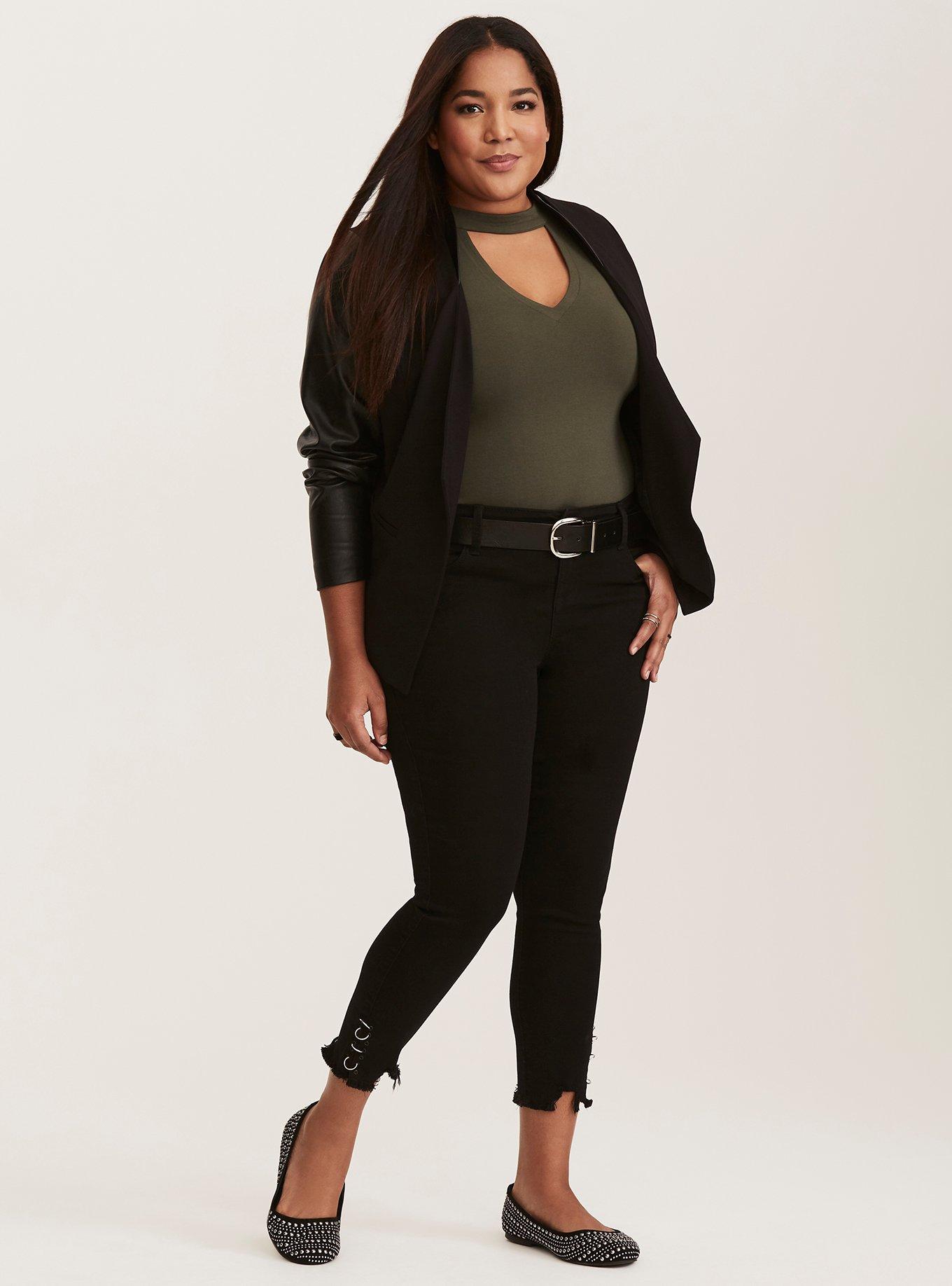 Premium Ankle Skinny Jean - Black Wash with Ring Cuffs, BLACK, alternate