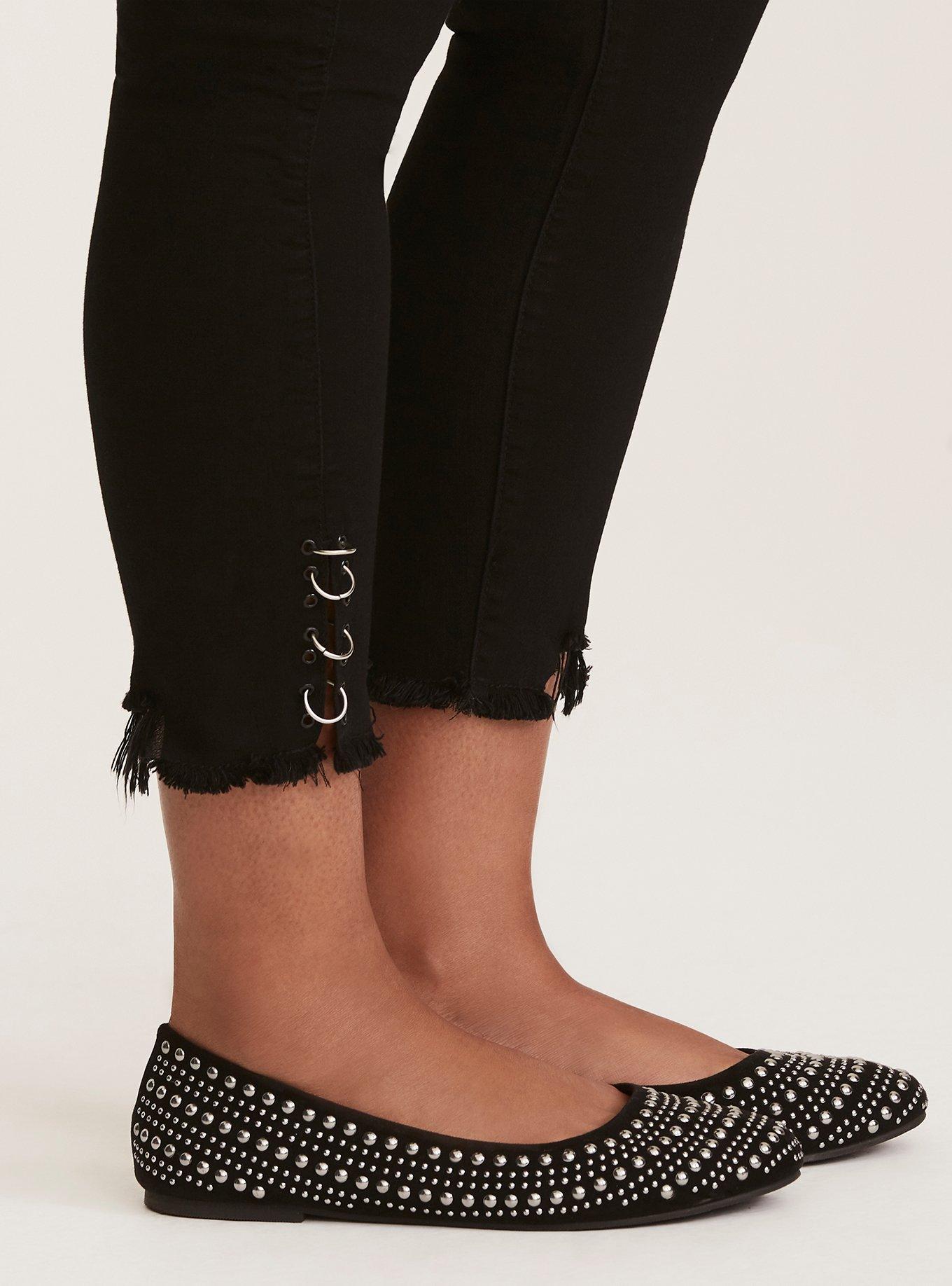 Premium Ankle Skinny Jean - Black Wash with Ring Cuffs, BLACK, alternate