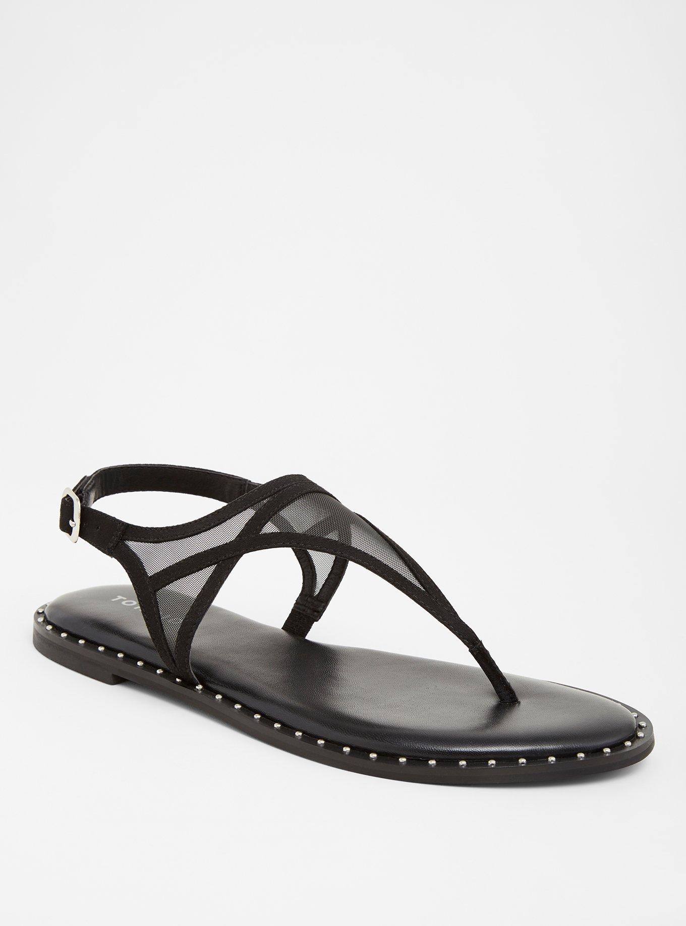 Plus Size - Mesh T-Strap Studded Sandals (Wide Width) - Torrid