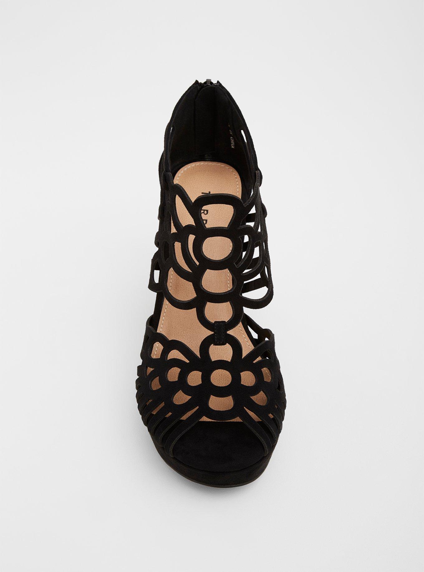 Black Faux Suede Laser Cut Platform Wedge (WW)