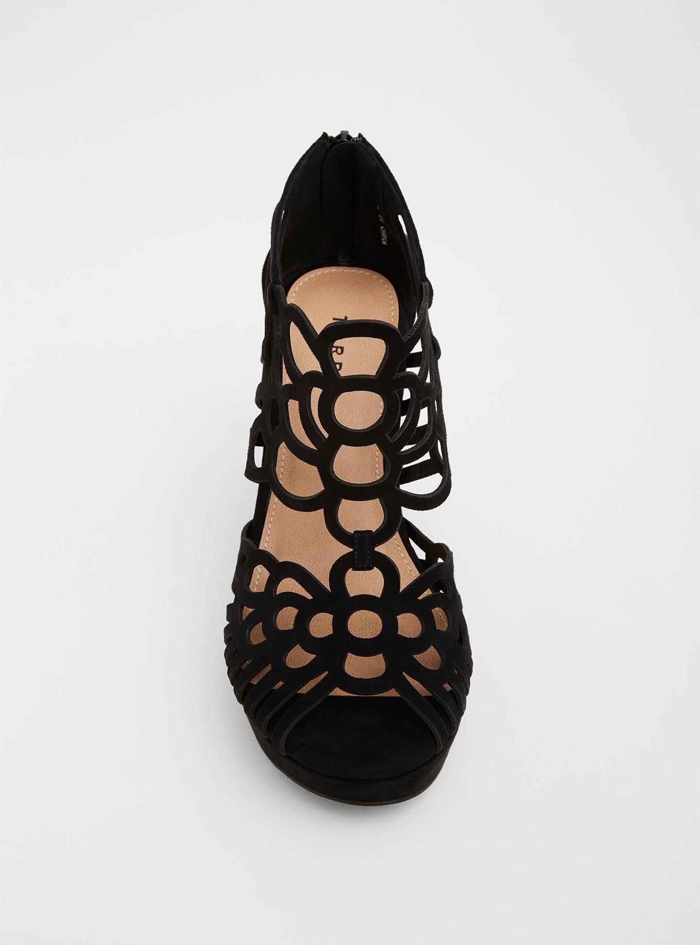 Black Faux Suede Laser Cut Platform Wedge (WW