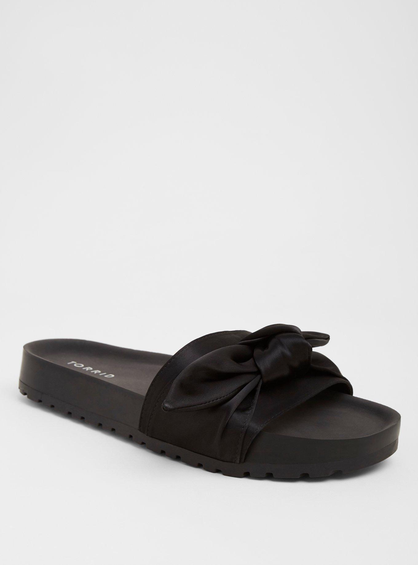 Plus Size Black Satin Bow Pool Slides Wide Width Torrid