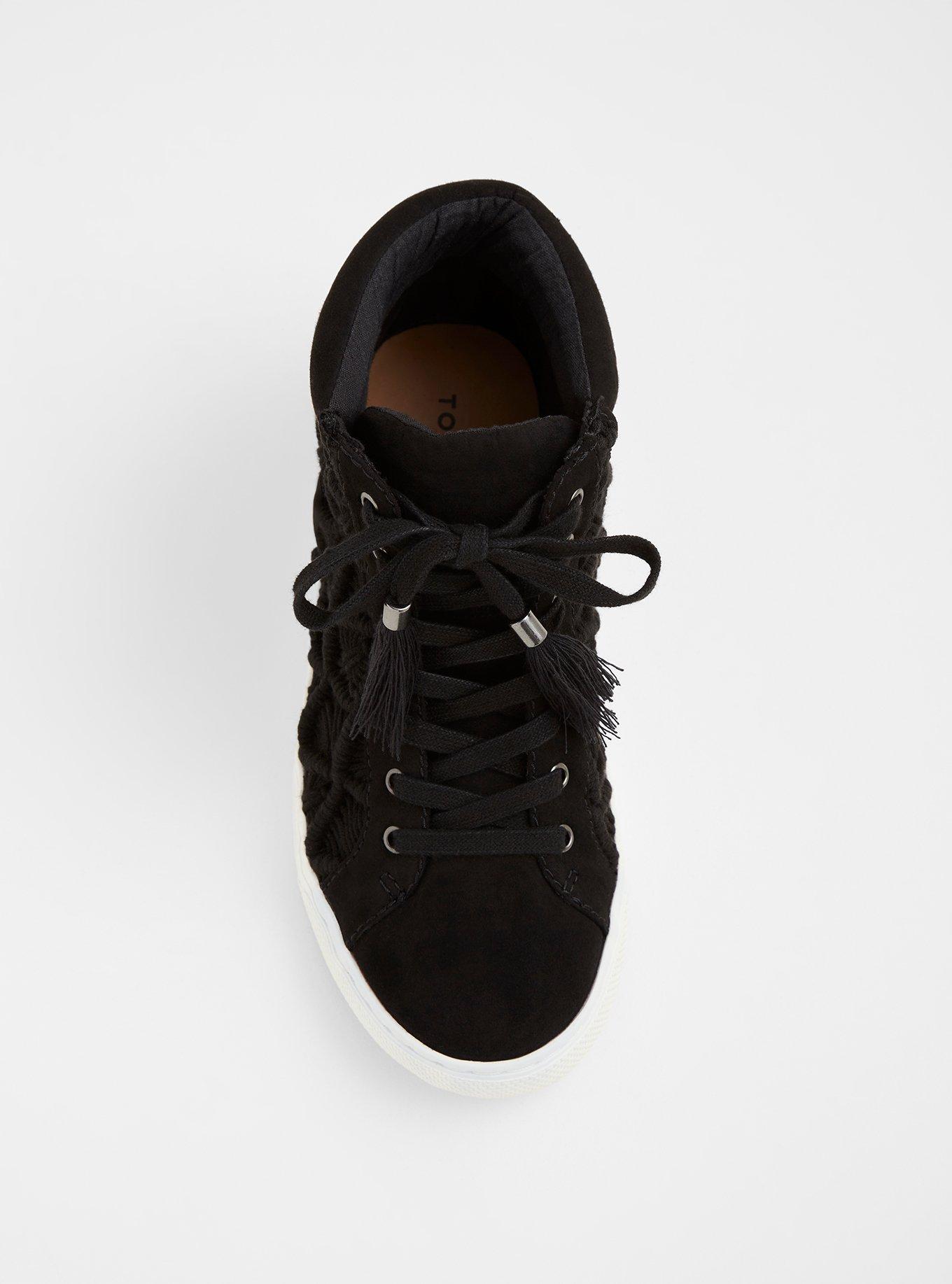 Plus Size Black Crochet High Top Sneaker (Wide Width), BLACK, alternate