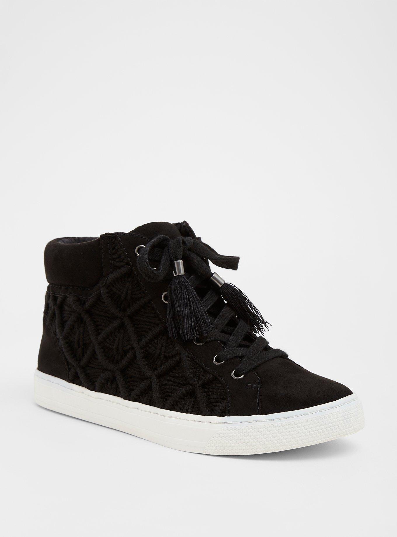 Plus Size Black Crochet High Top Sneaker (Wide Width), BLACK, hi-res