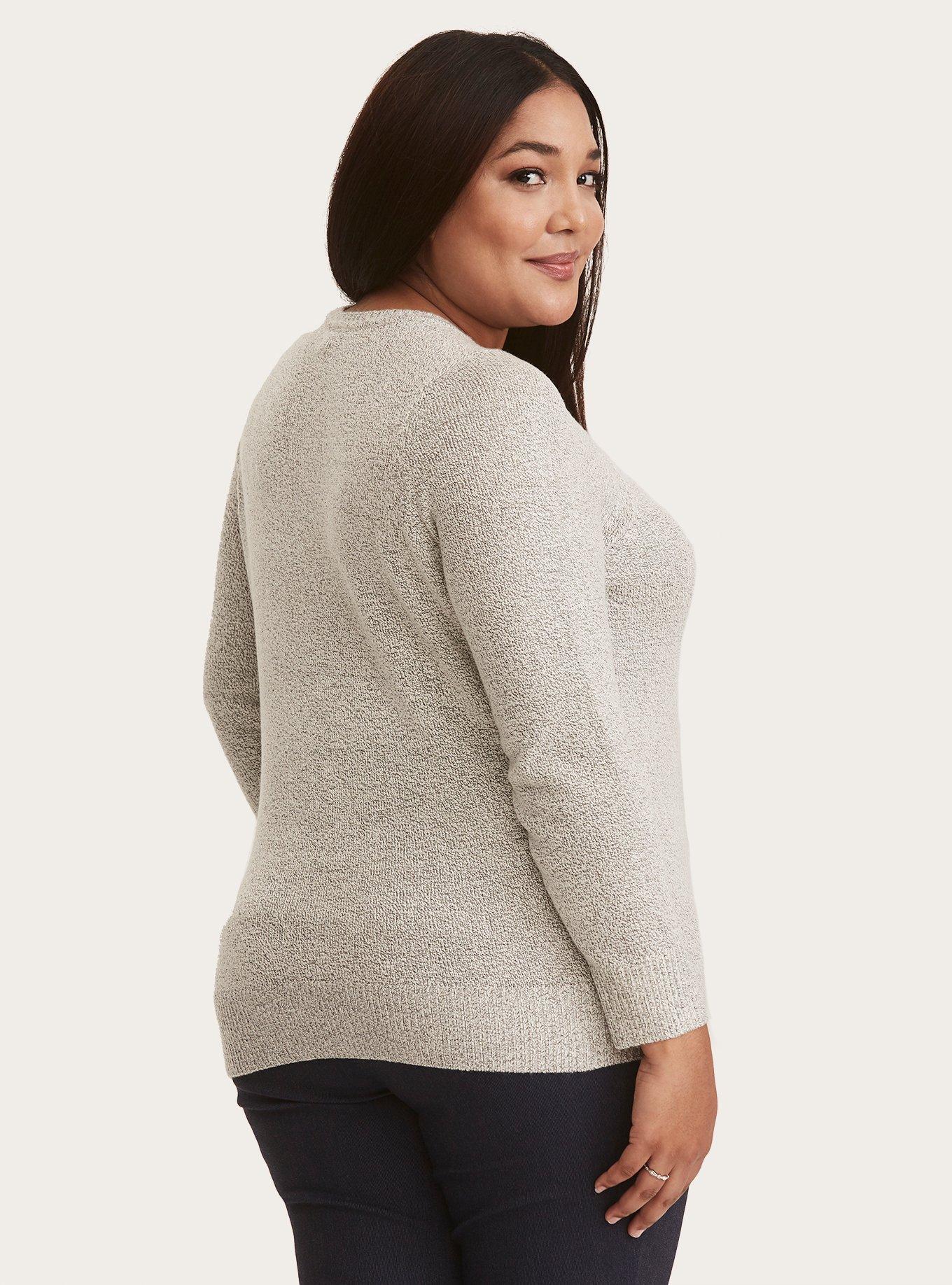 Plus Size - Grey Slash Yoke Pullover Knit Sweater - Torrid