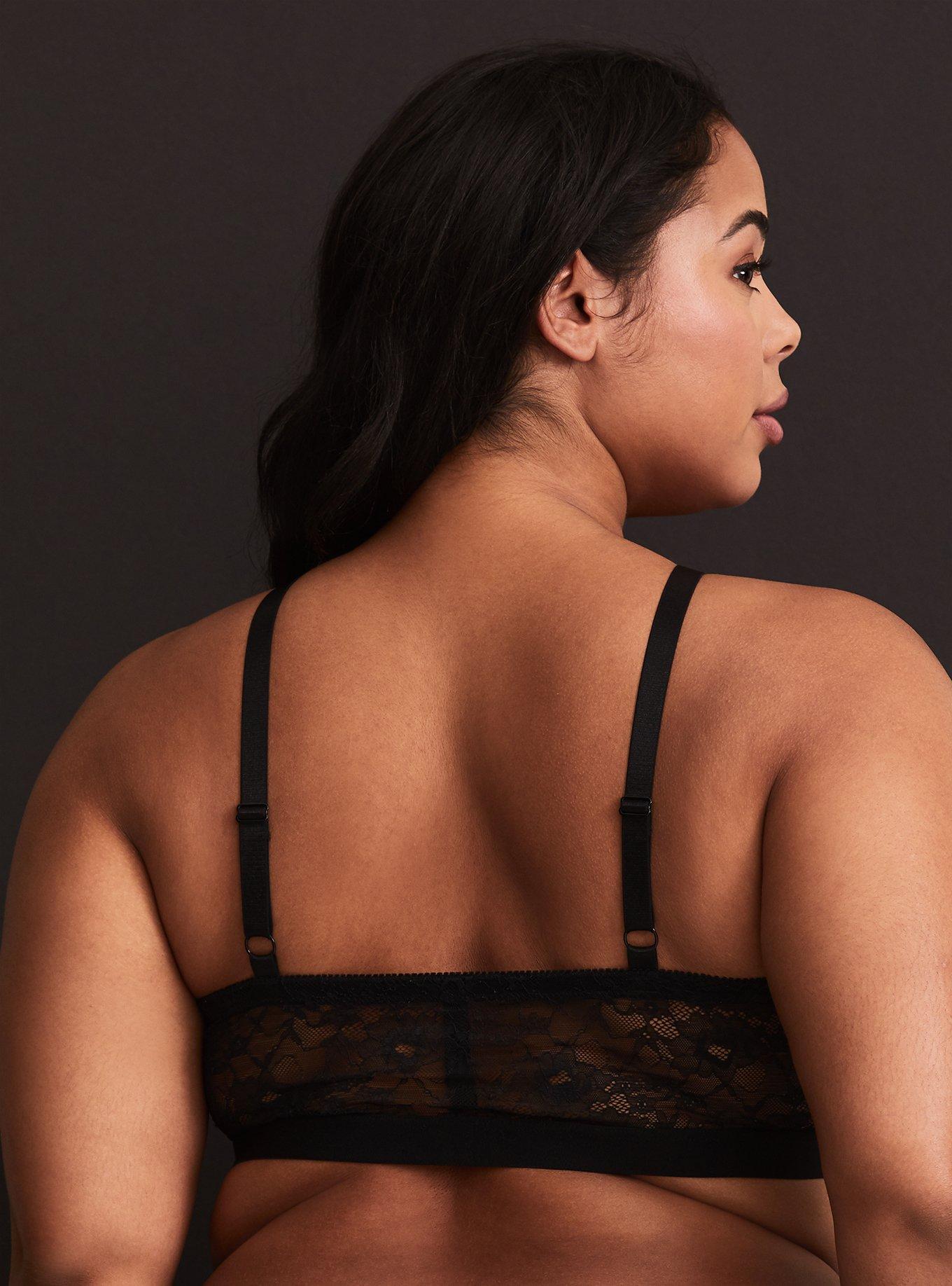 Plus Size Black Lace High Neck Bralette, RICH BLACK, alternate