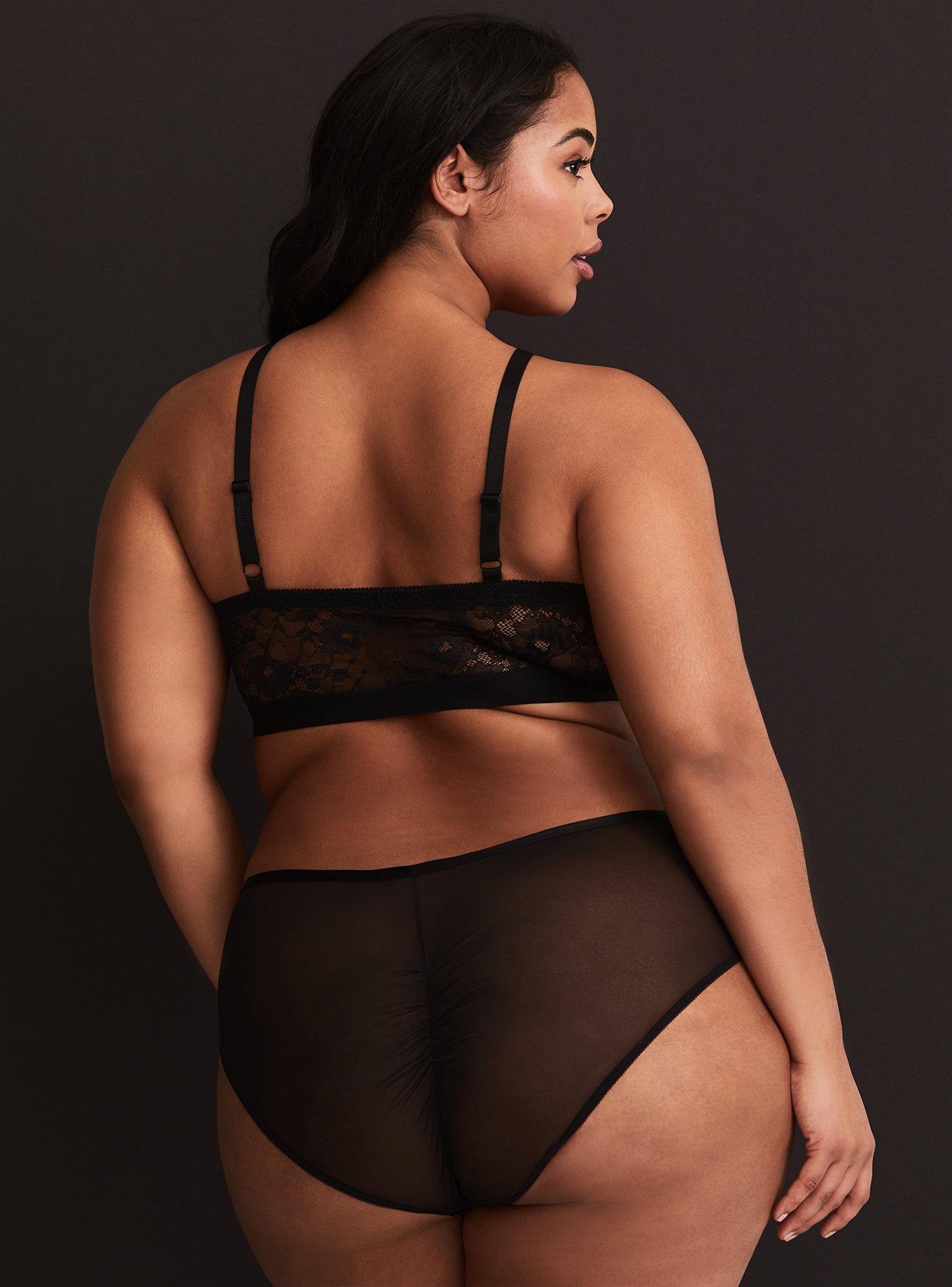 Plus Size Black Lace High Neck Bralette, RICH BLACK, alternate