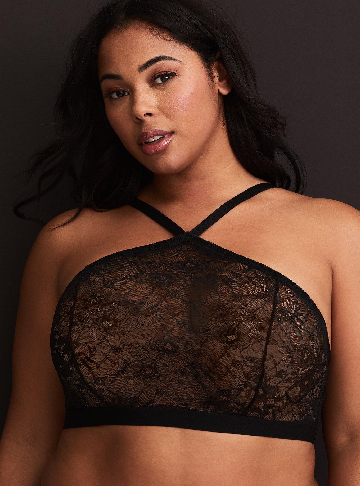 Plus Size - Black Lace High Neck Bralette - Torrid