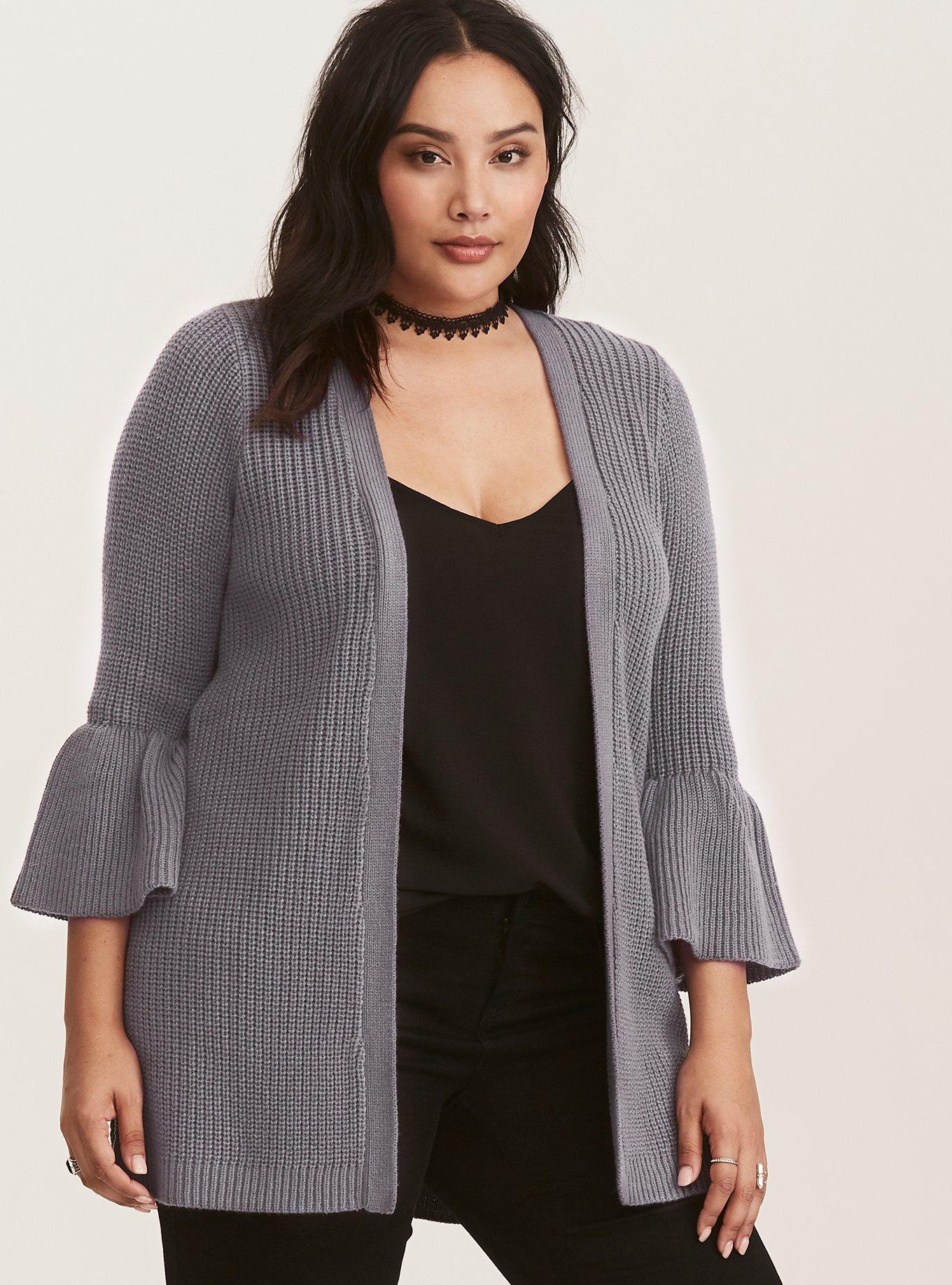 Bell-Sleeve Cardigan Sweater