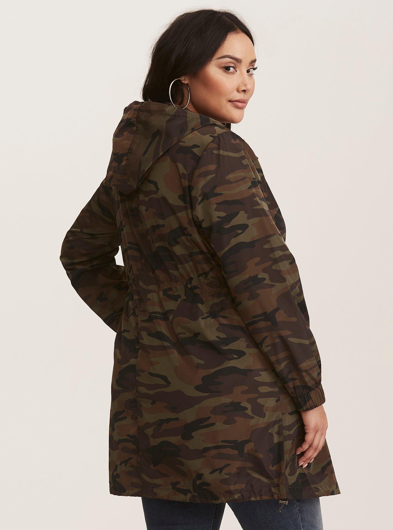 Plus Size Camo Longline Wind Water Resistant Jacket Torrid