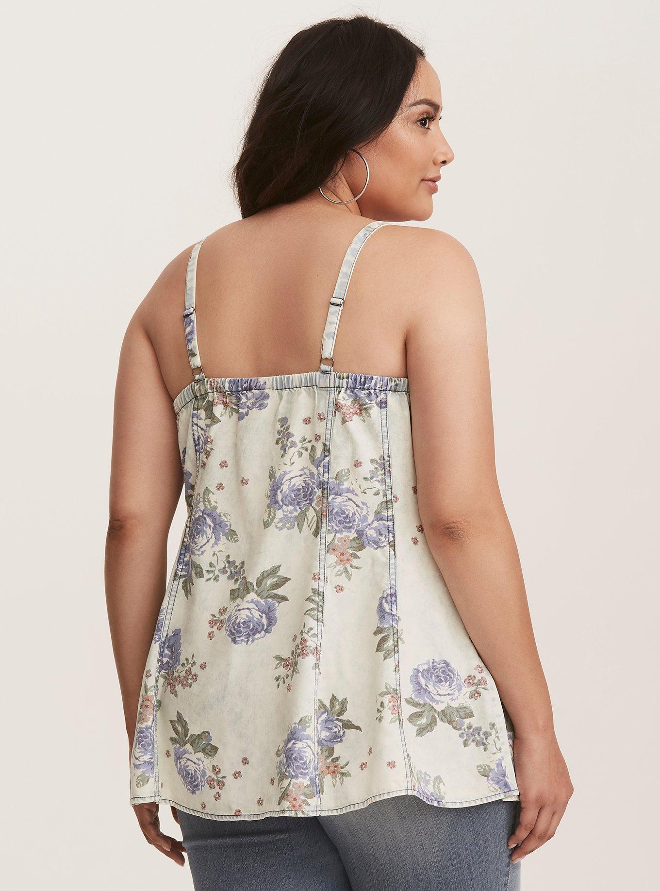 Plus Size - Multi-Color Floral Print Denim Seamed Cami Top - Torrid