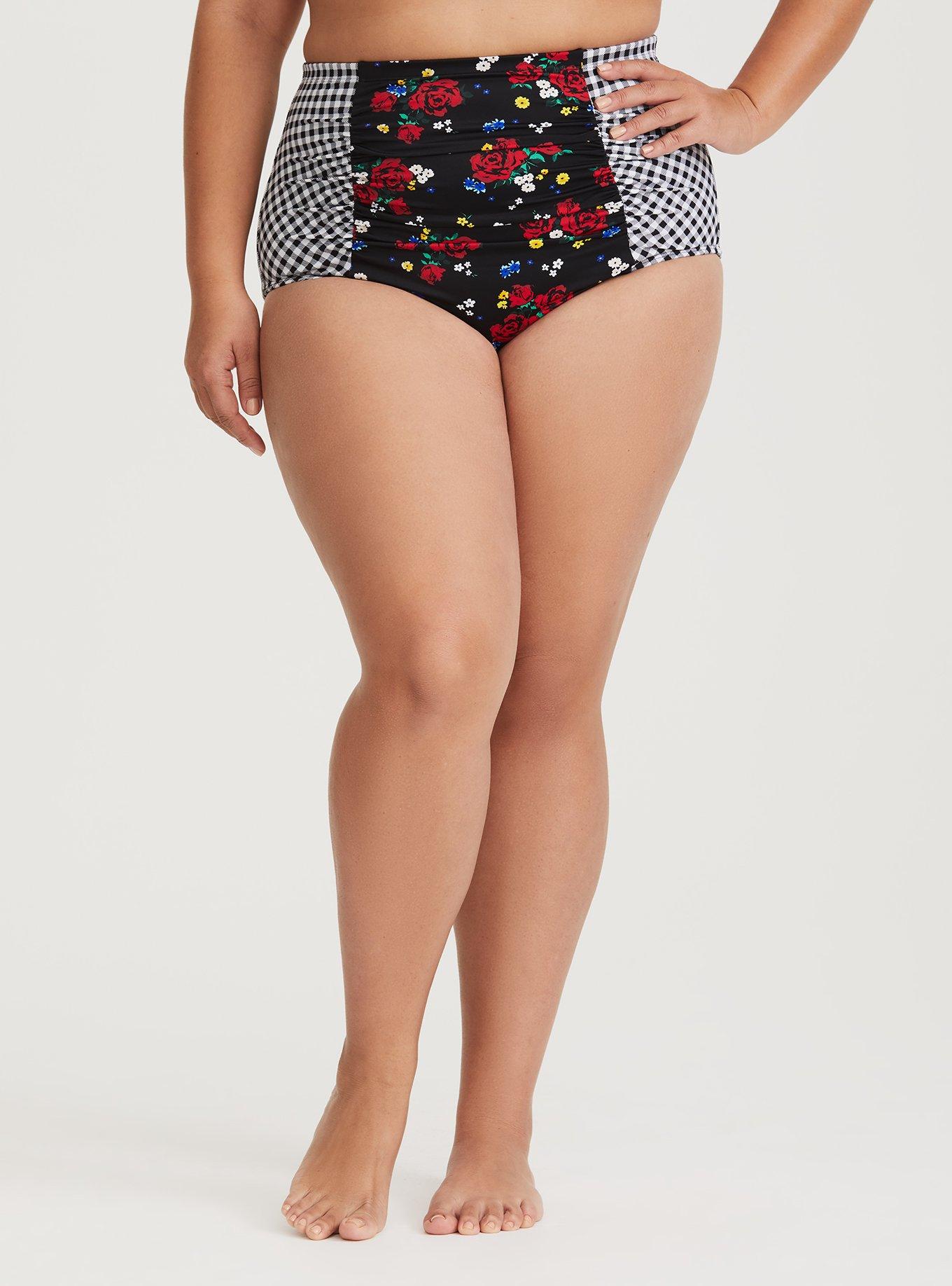 Plus Size - Floral Gingham High Waist Swim Bottom - Torrid