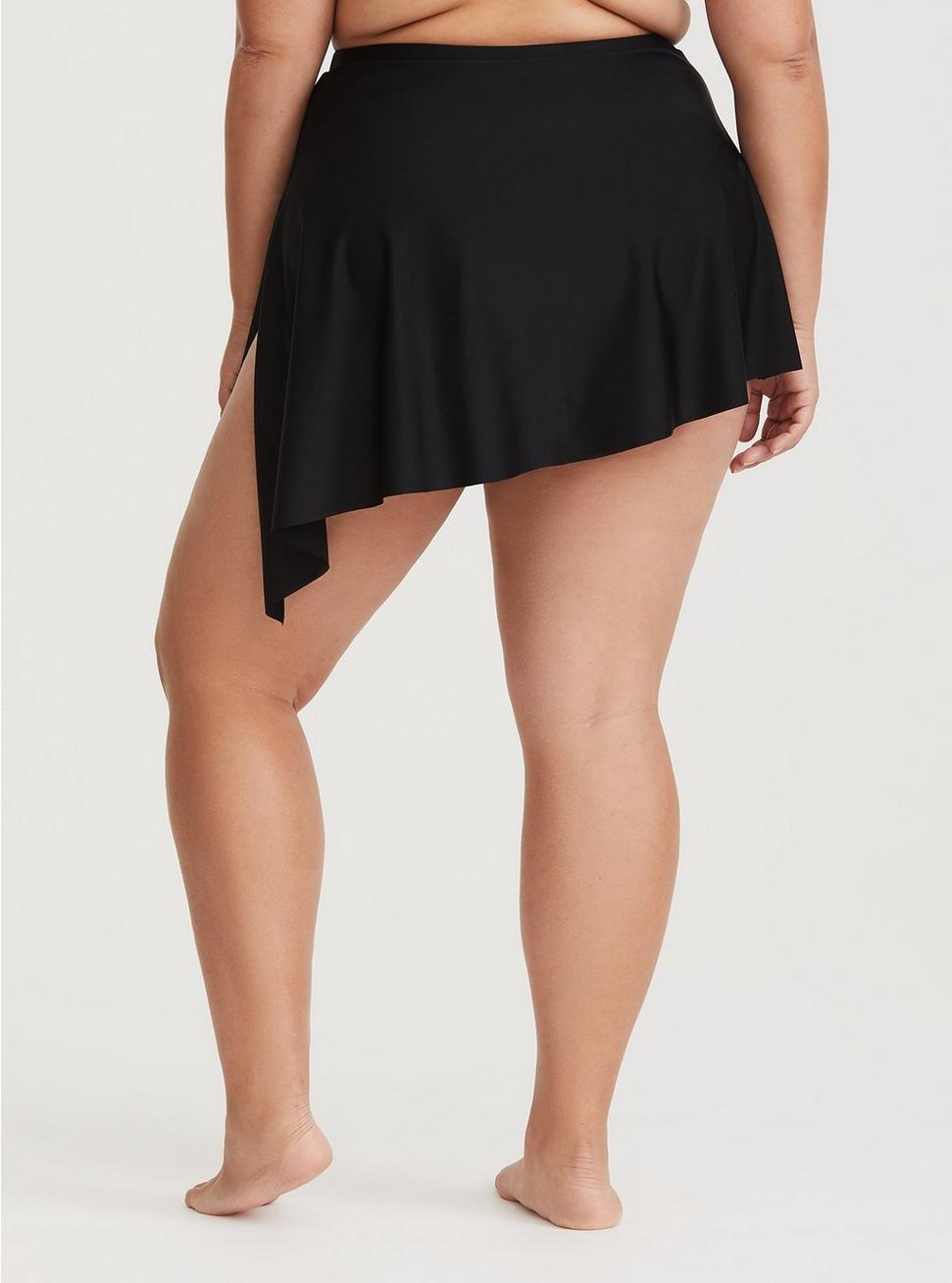 High Rise Mid Length Side Tie Swim Skirt With Brief, DEEP BLACK, alternate