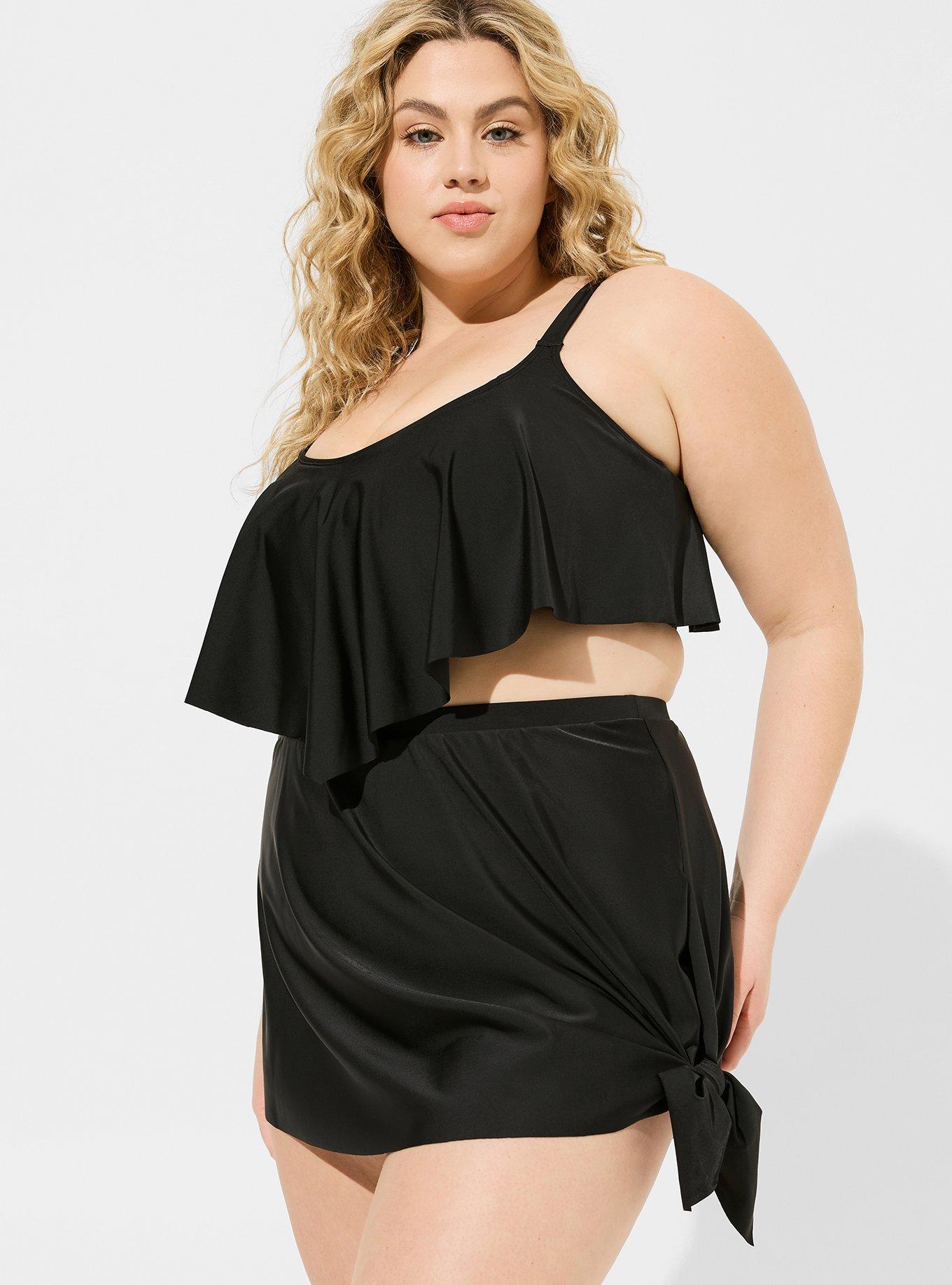 High Rise Mid Length Side Tie Swim Skirt With Brief