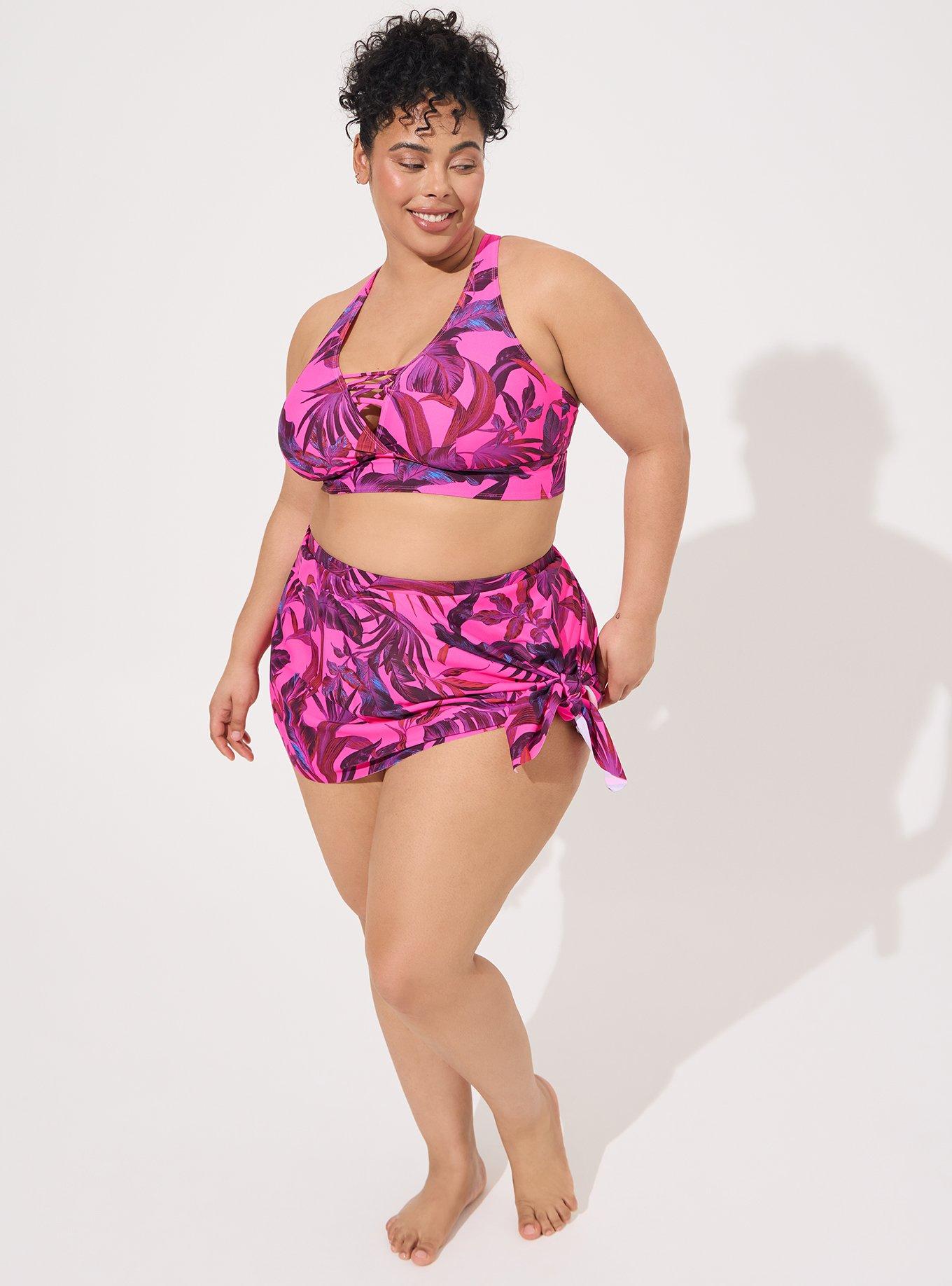 Plus Size High Rise Mid Length Side Tie Swim Skirt With Brief Torrid