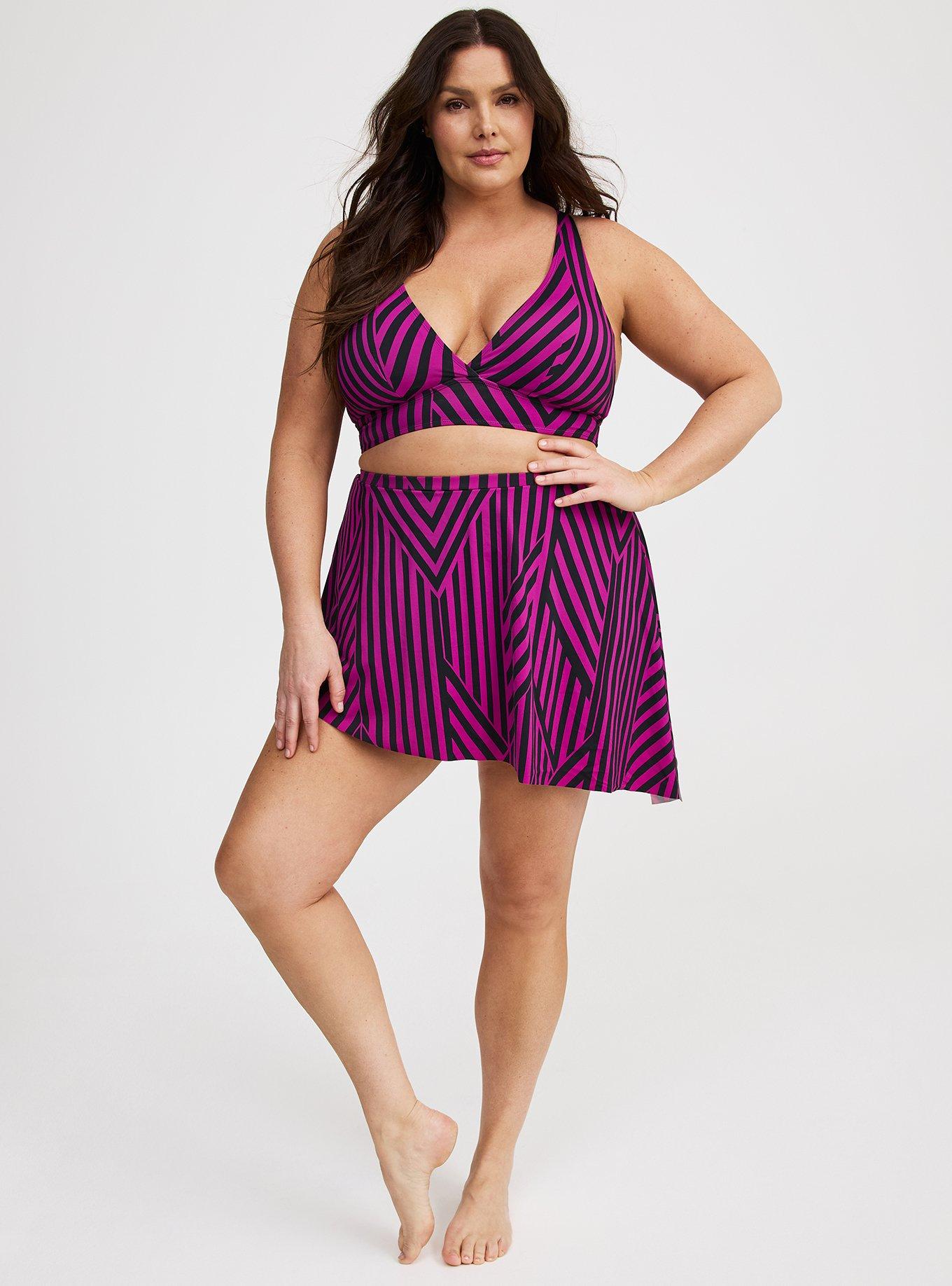 High Rise Mid Length Side Tie Swim Skirt With Brief