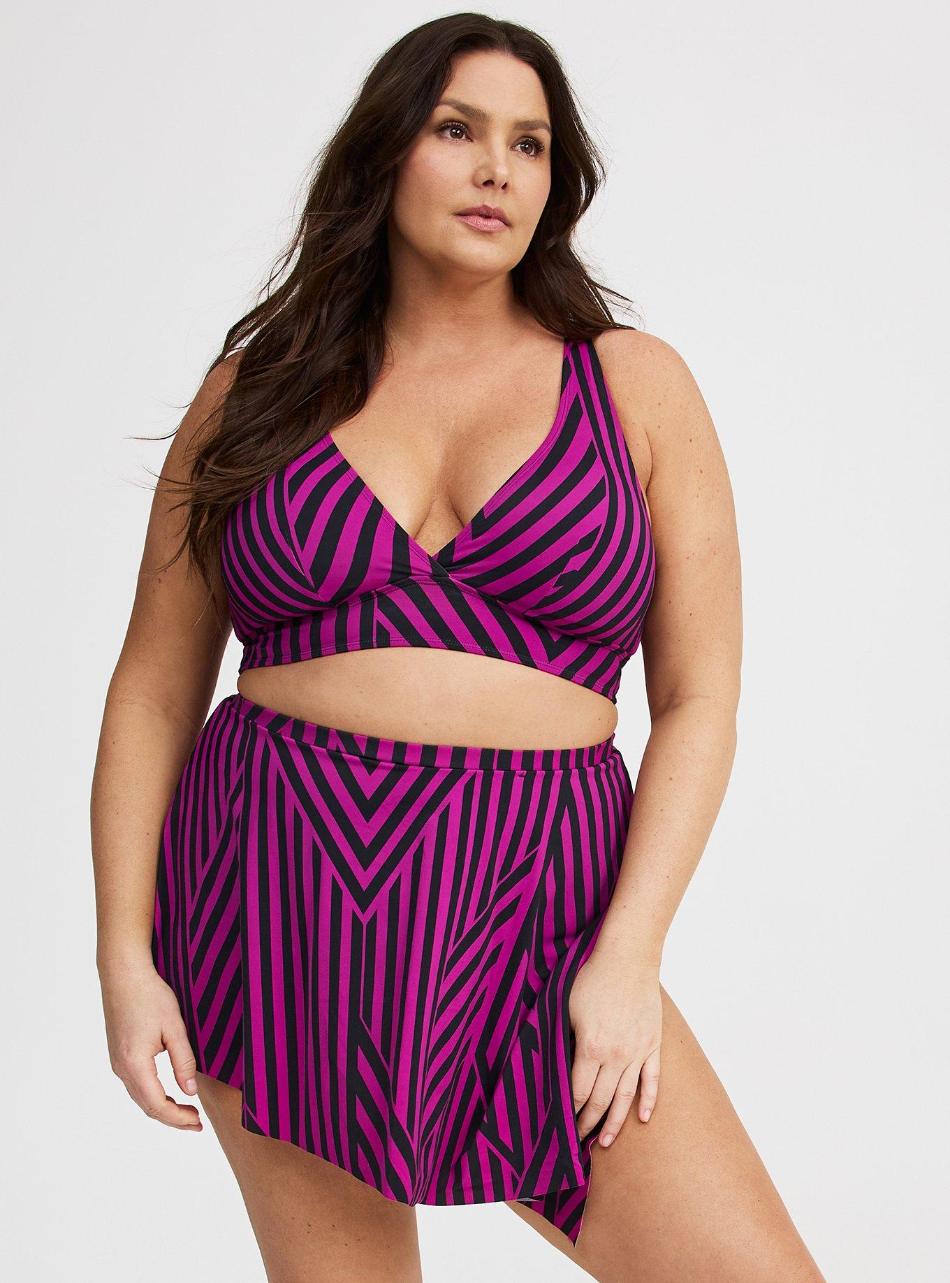 High Rise Mid Length Side Tie Swim Skirt With Brief