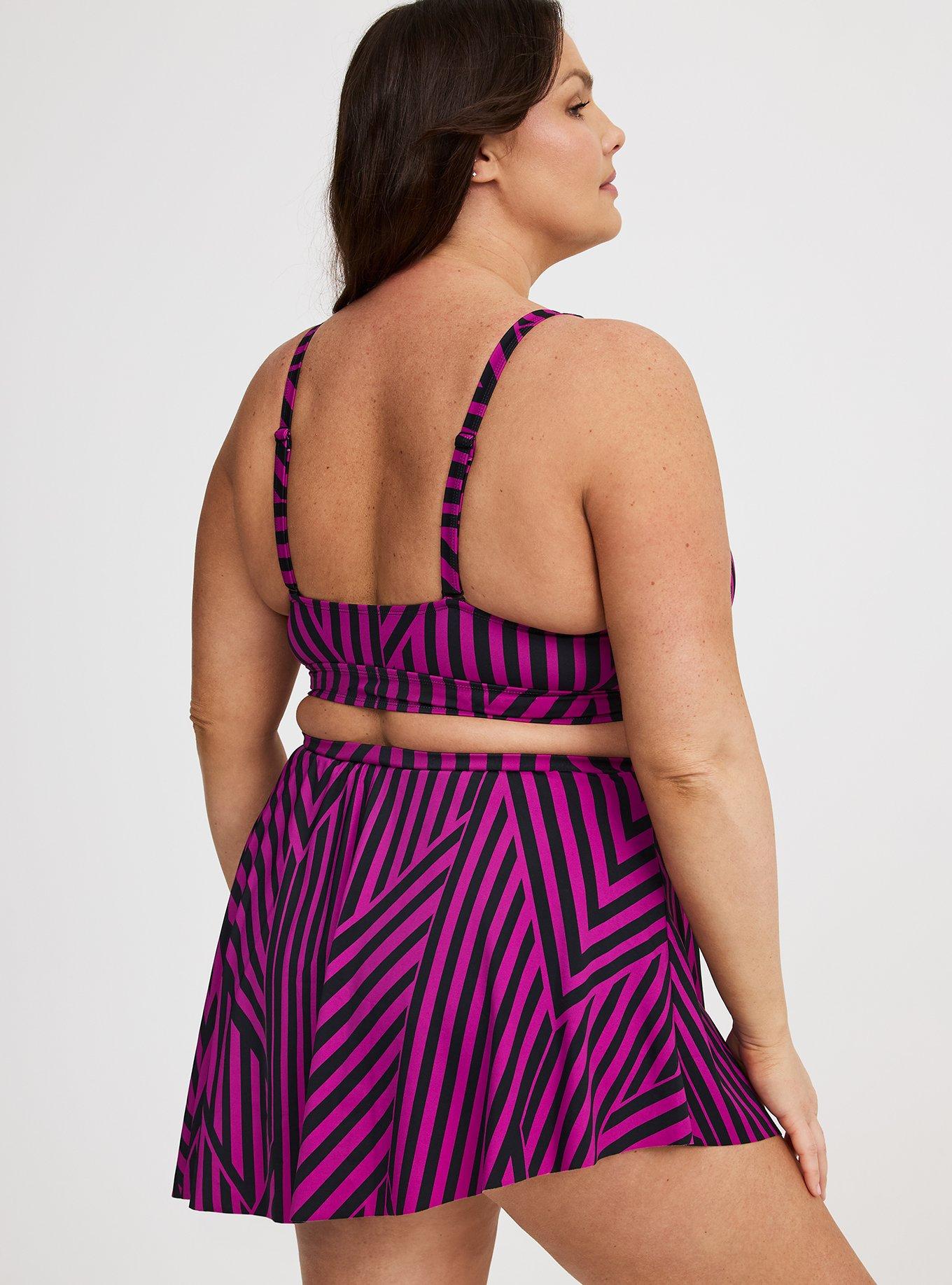 High Rise Mid Length Side Tie Swim Skirt With Brief