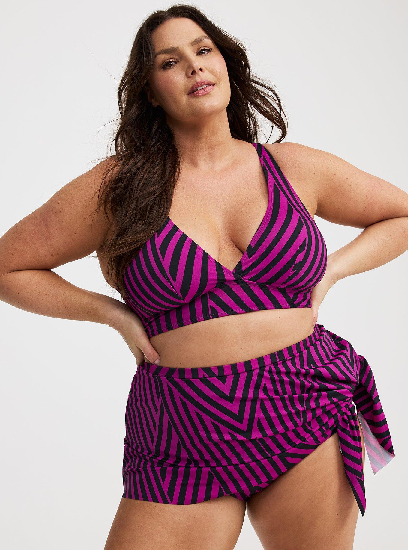 High Rise Mid Length Side Tie Swim Skirt With Brief