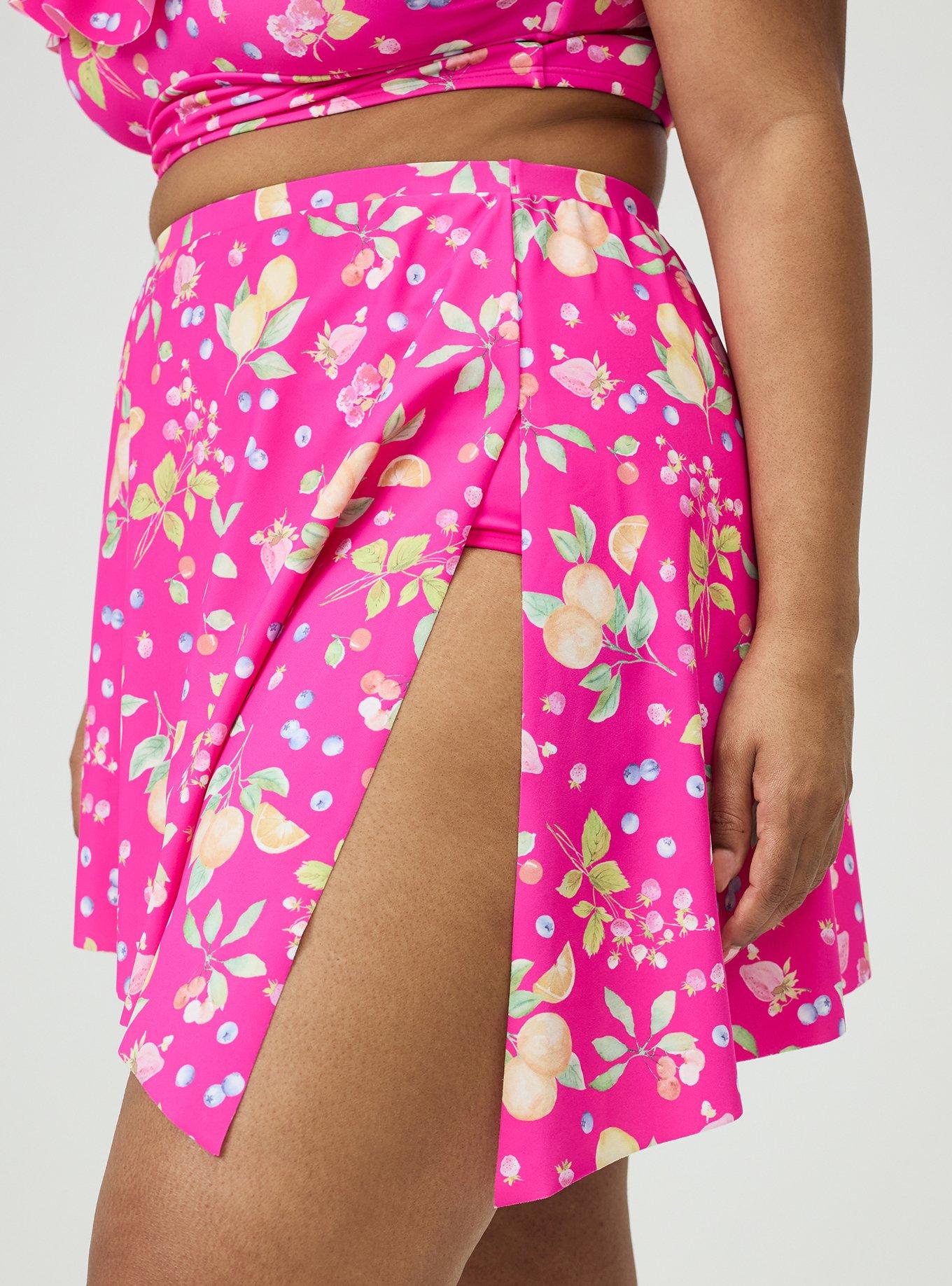 High-Rise Mid-Length Swim Skirt With Brief, FRUIT BASKET PINK, alternate