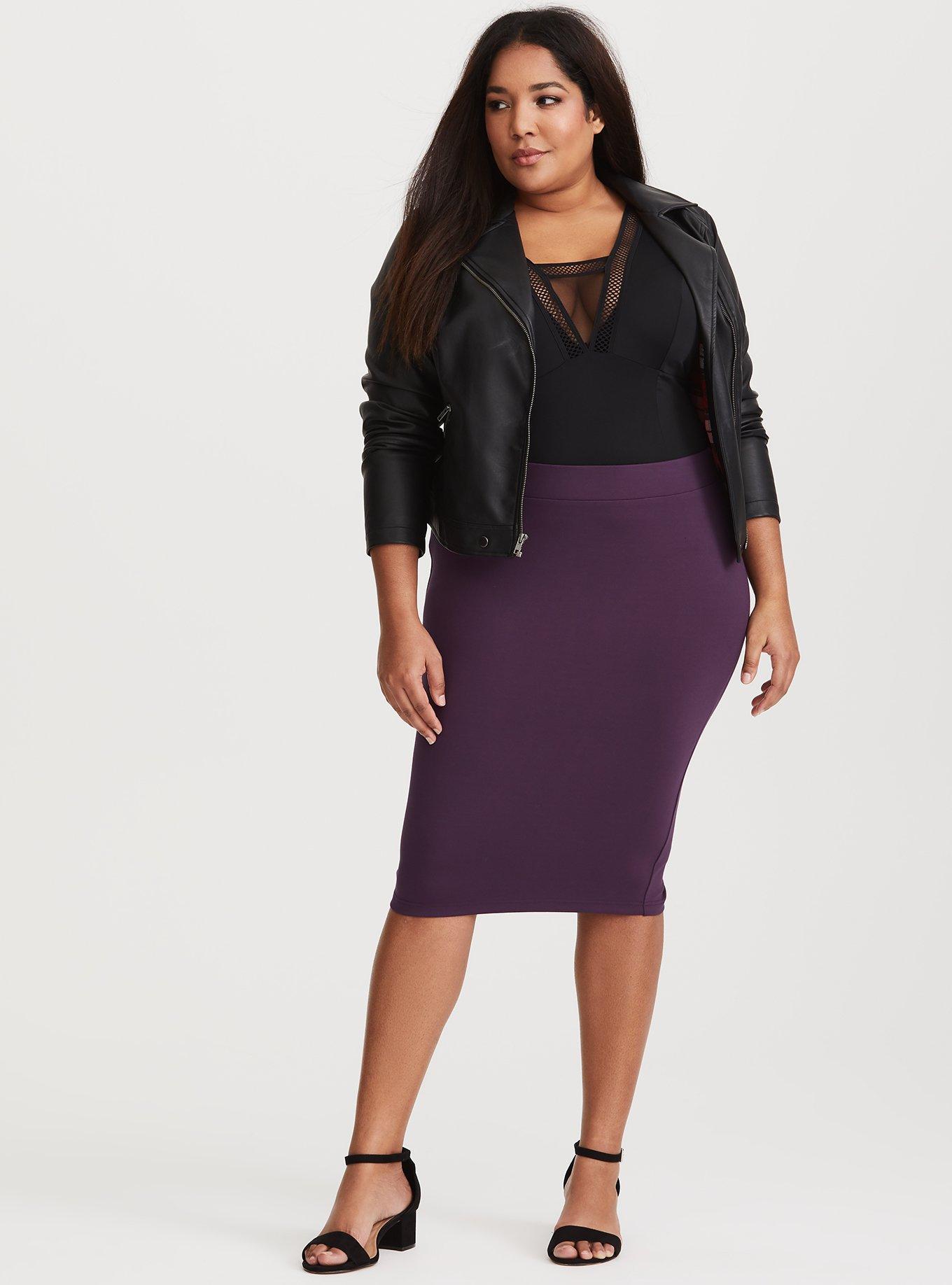Midi Studio Luxe Ponte Pencil Skirt, PURPLE, alternate