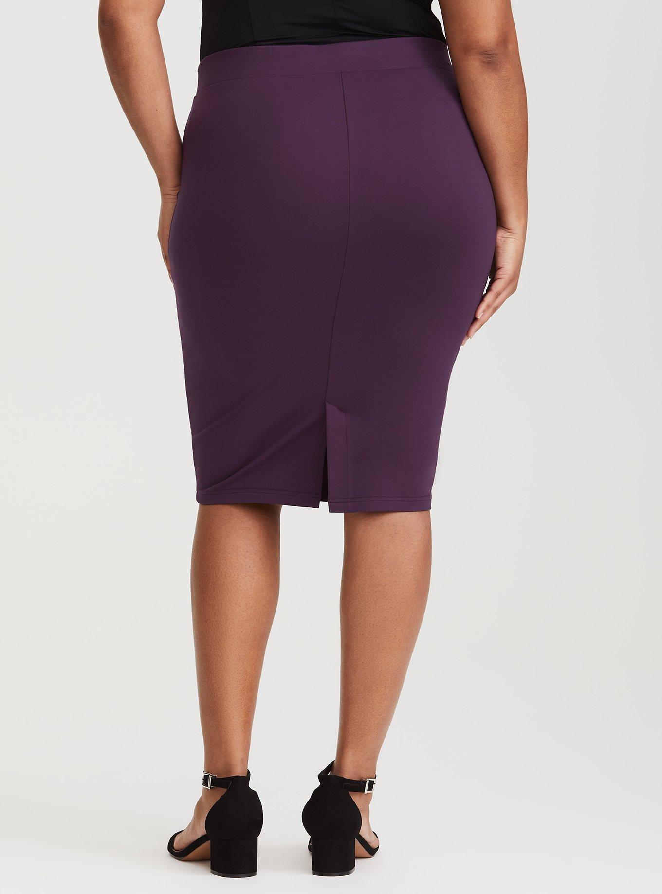 Midi Studio Luxe Ponte Pencil Skirt, PURPLE, alternate