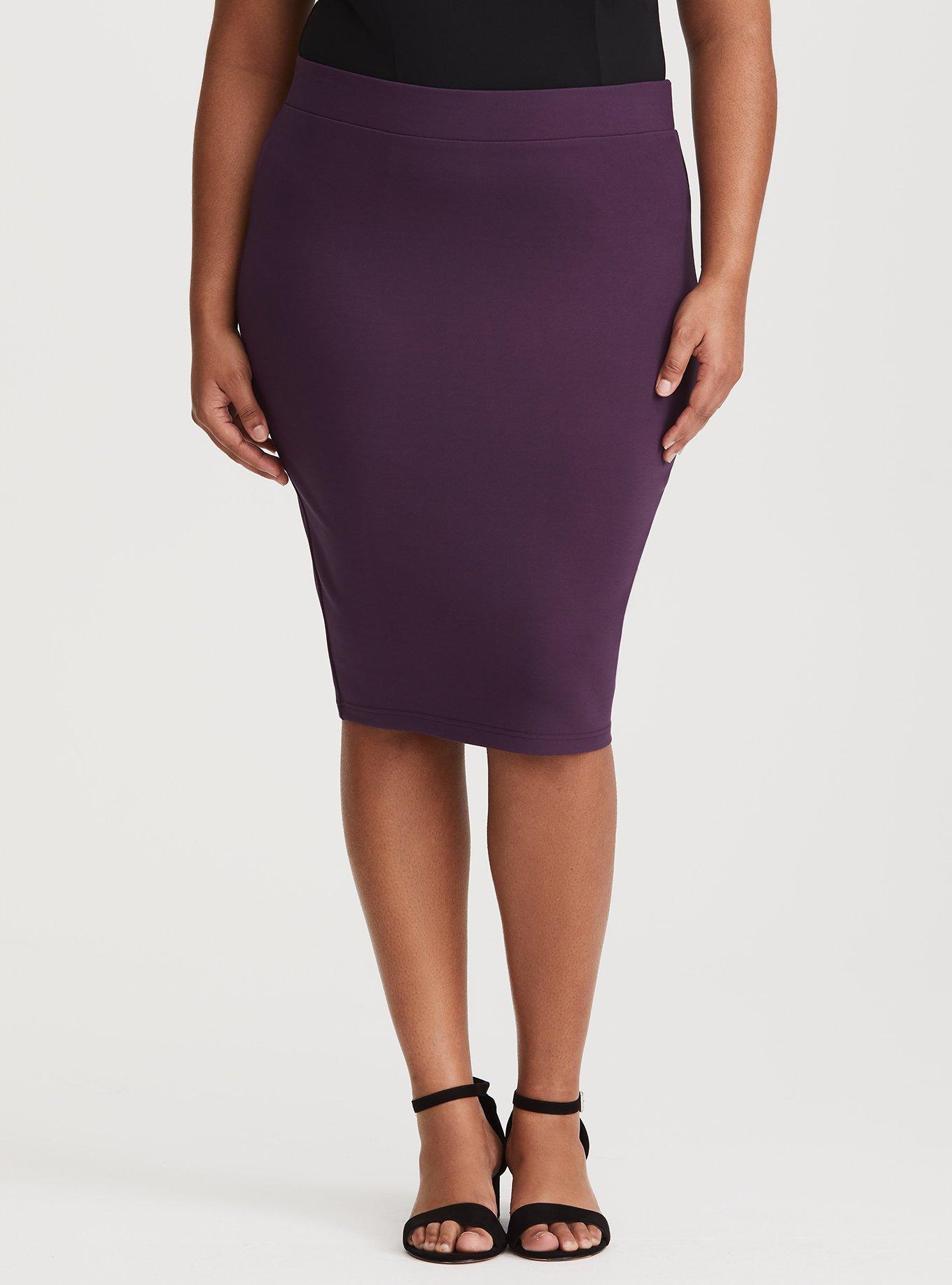 Midi Studio Luxe Ponte Pencil Skirt, PURPLE, hi-res