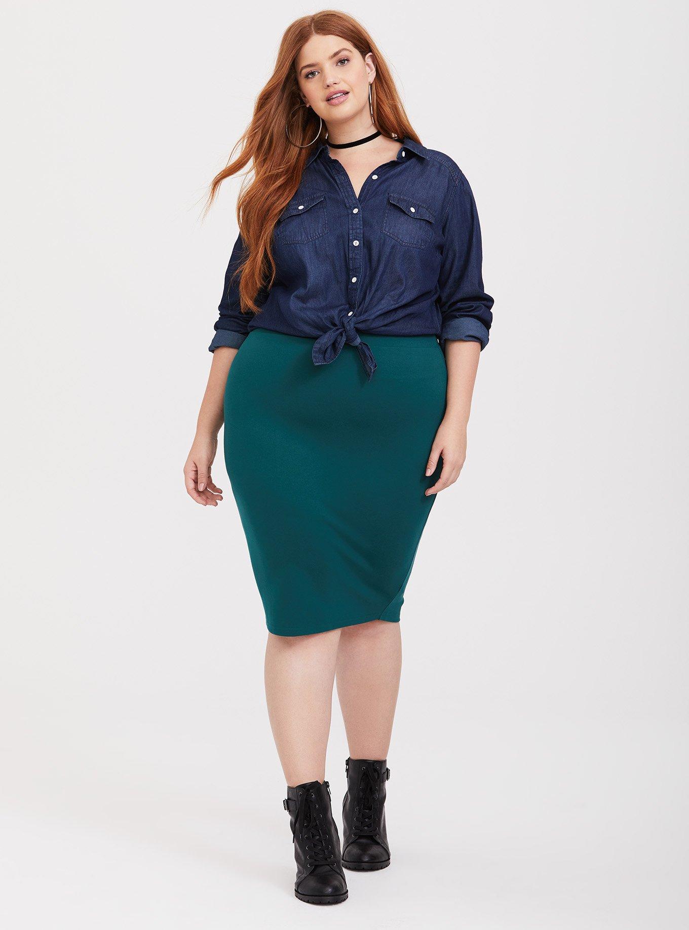 Green pencil skirt plus size best sale