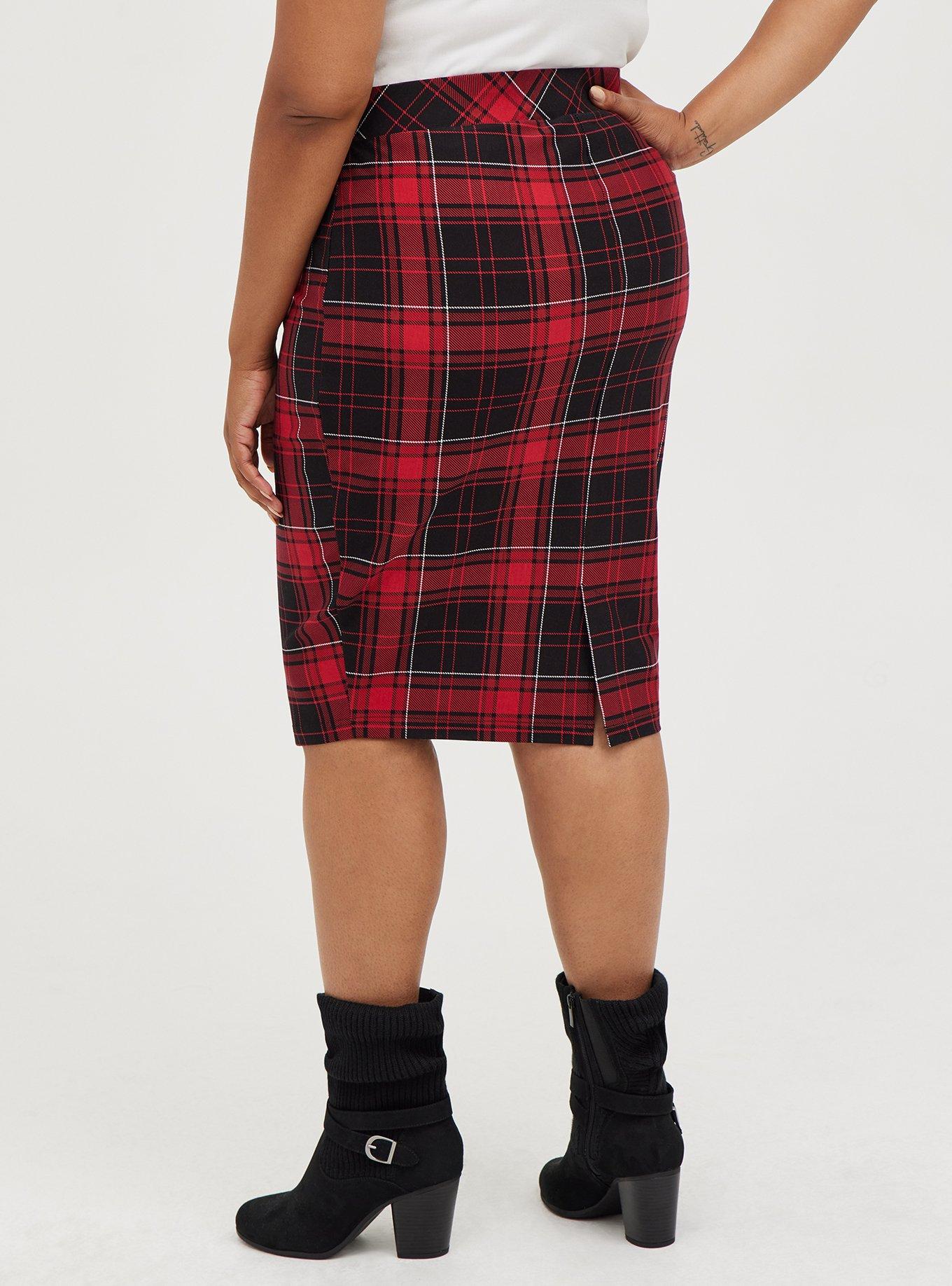 Midi Studio Luxe Ponte Pencil Skirt, RED PLAID, alternate