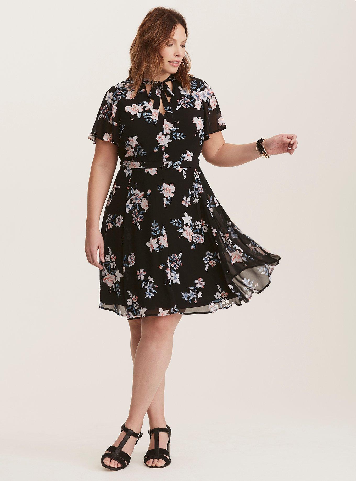 Plus Size - Multi-Color Floral Print Chiffon Skater Dress - Torrid