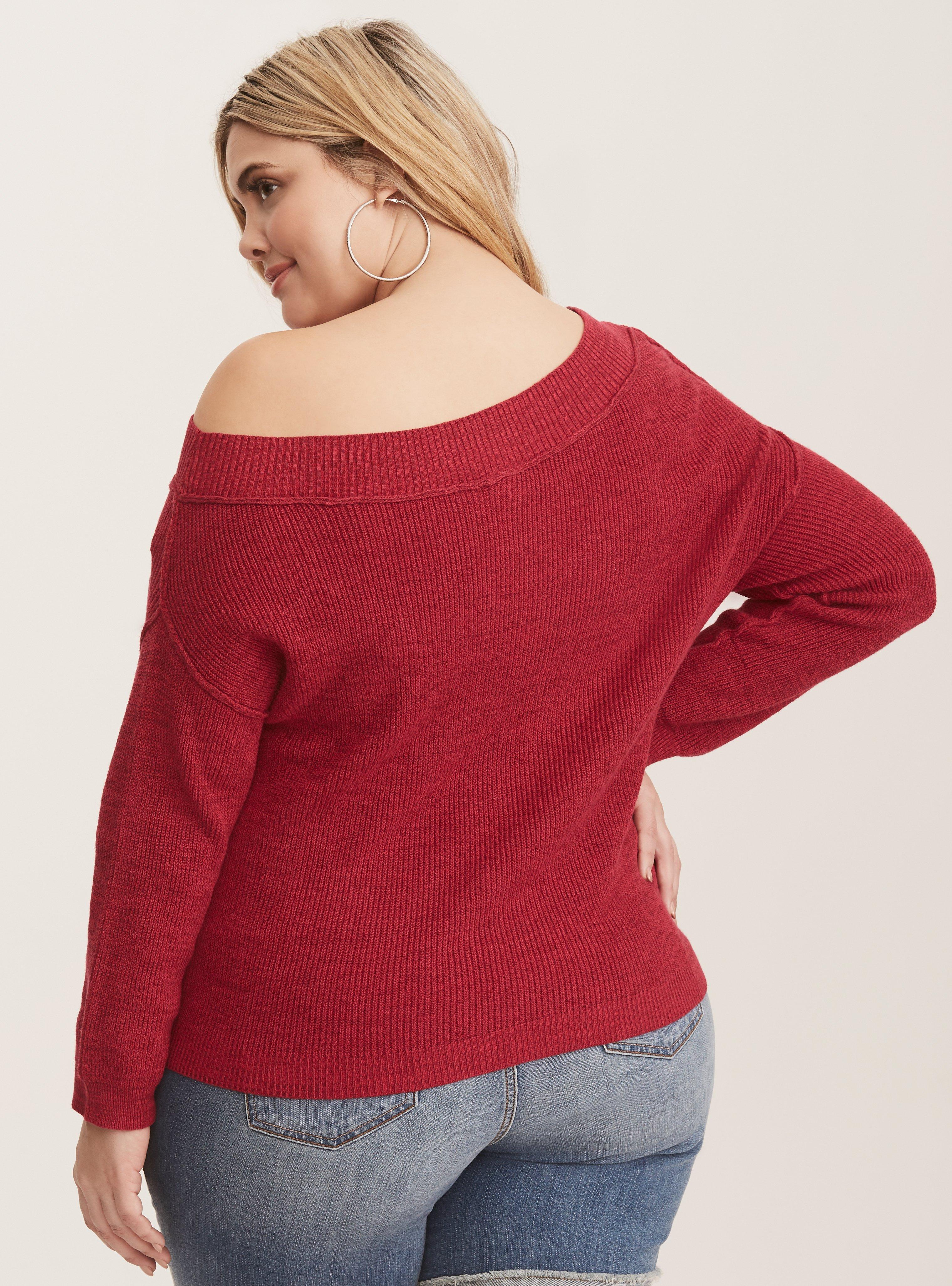 Off the discount shoulder sweater red