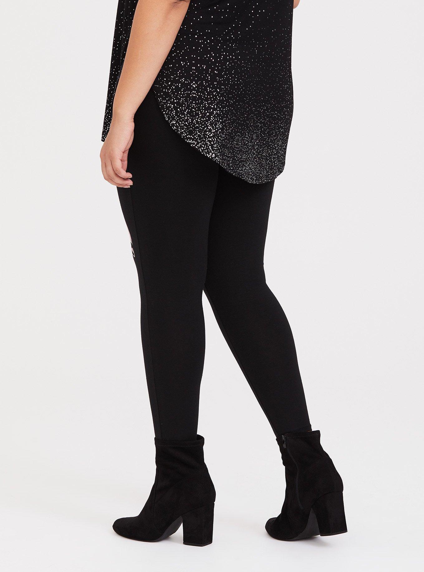 Plus Size Skull Bow Knees Leggings, BLACK, alternate