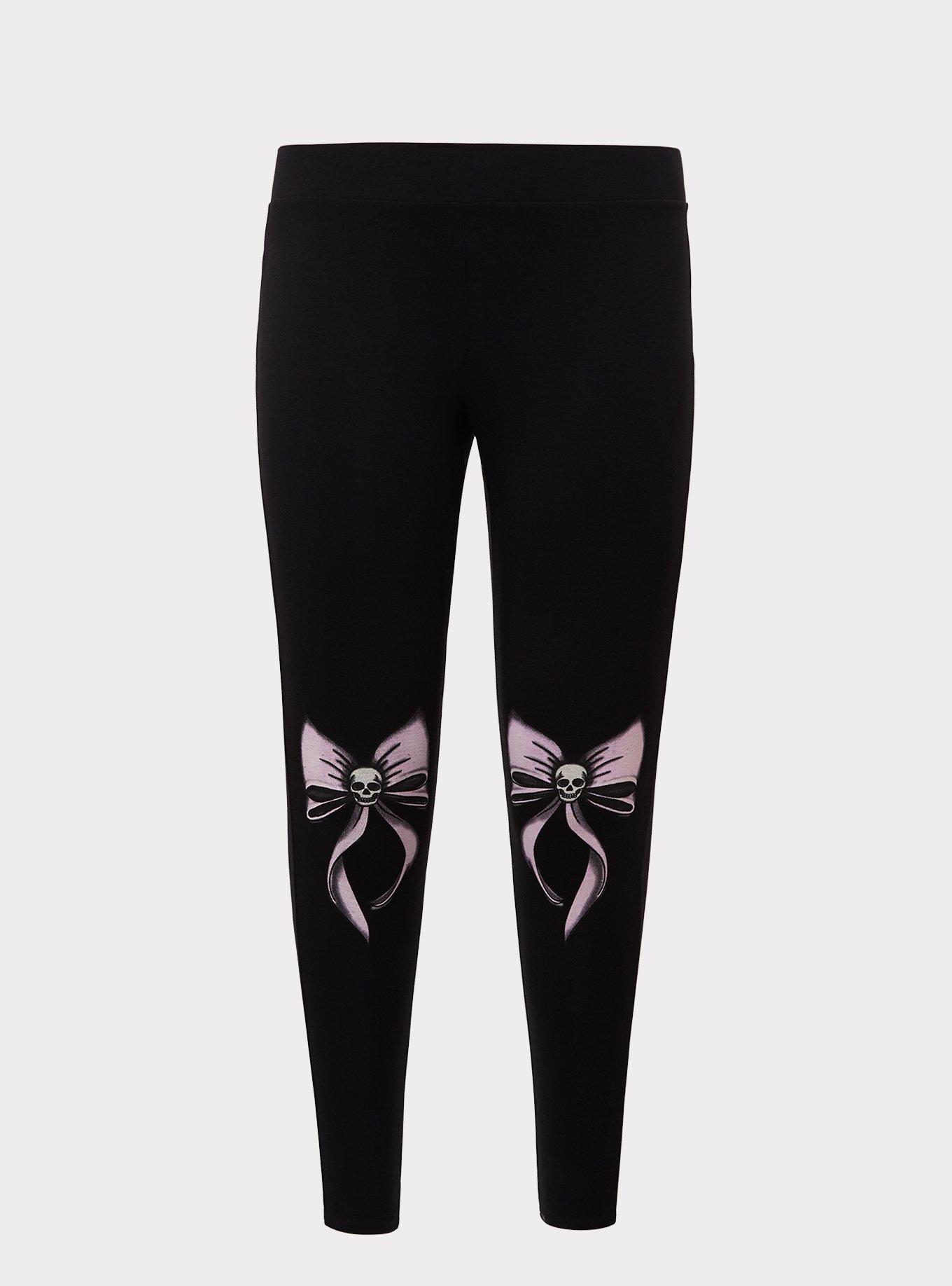 Plus Size Skull Bow Knees Leggings, BLACK, hi-res