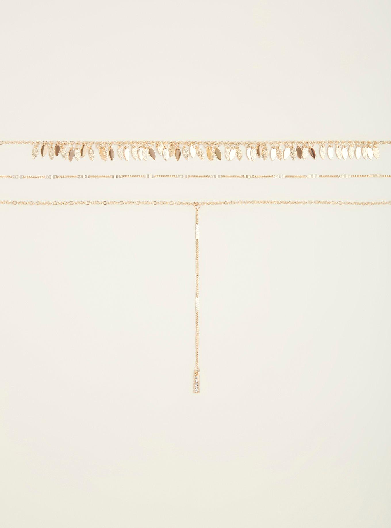 Gold Multi Layered Chain Necklace, , alternate