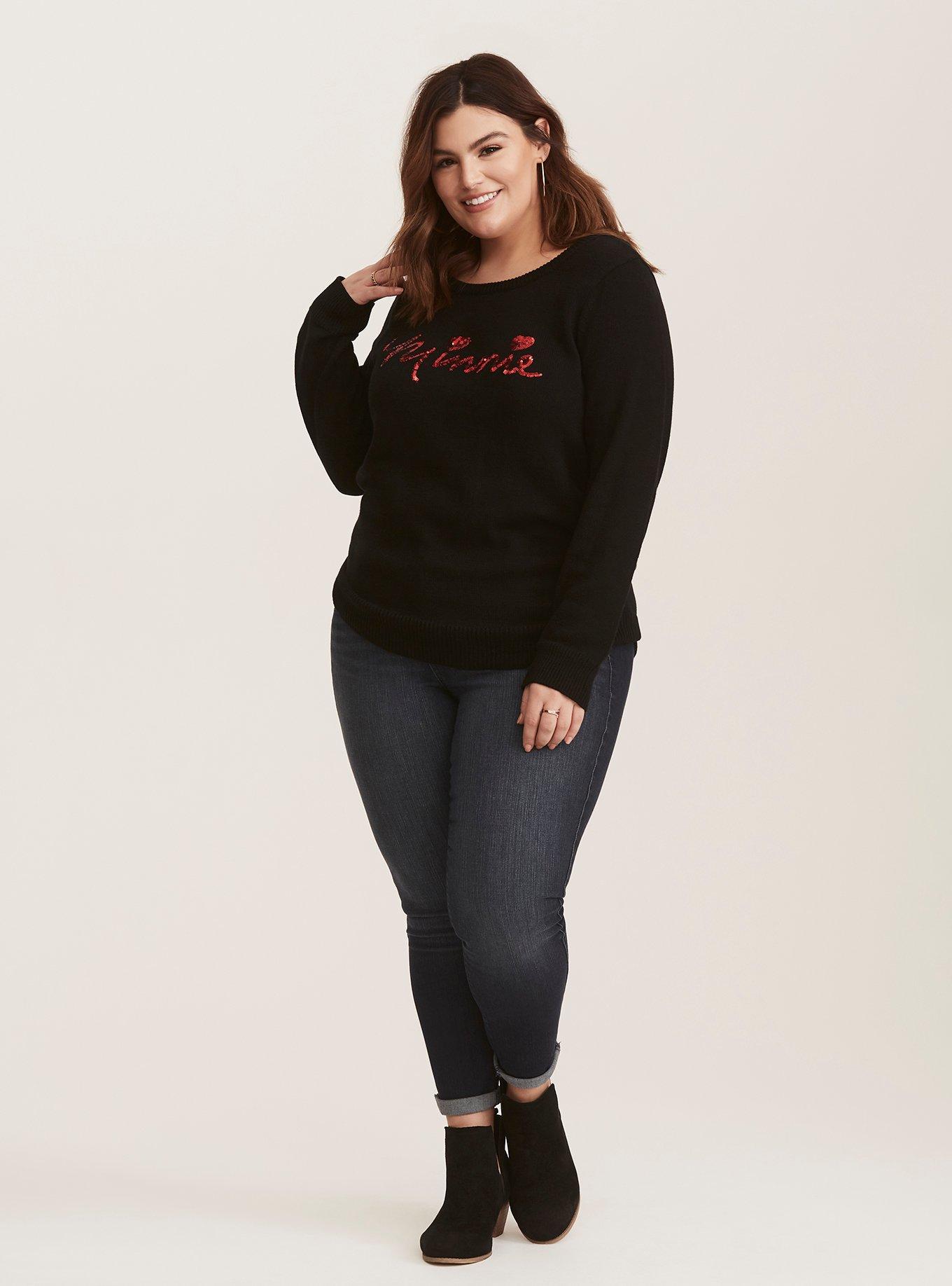 Plus Size Disney Minnie Mouse Black Sequin Sweater, DEEP BLACK, alternate